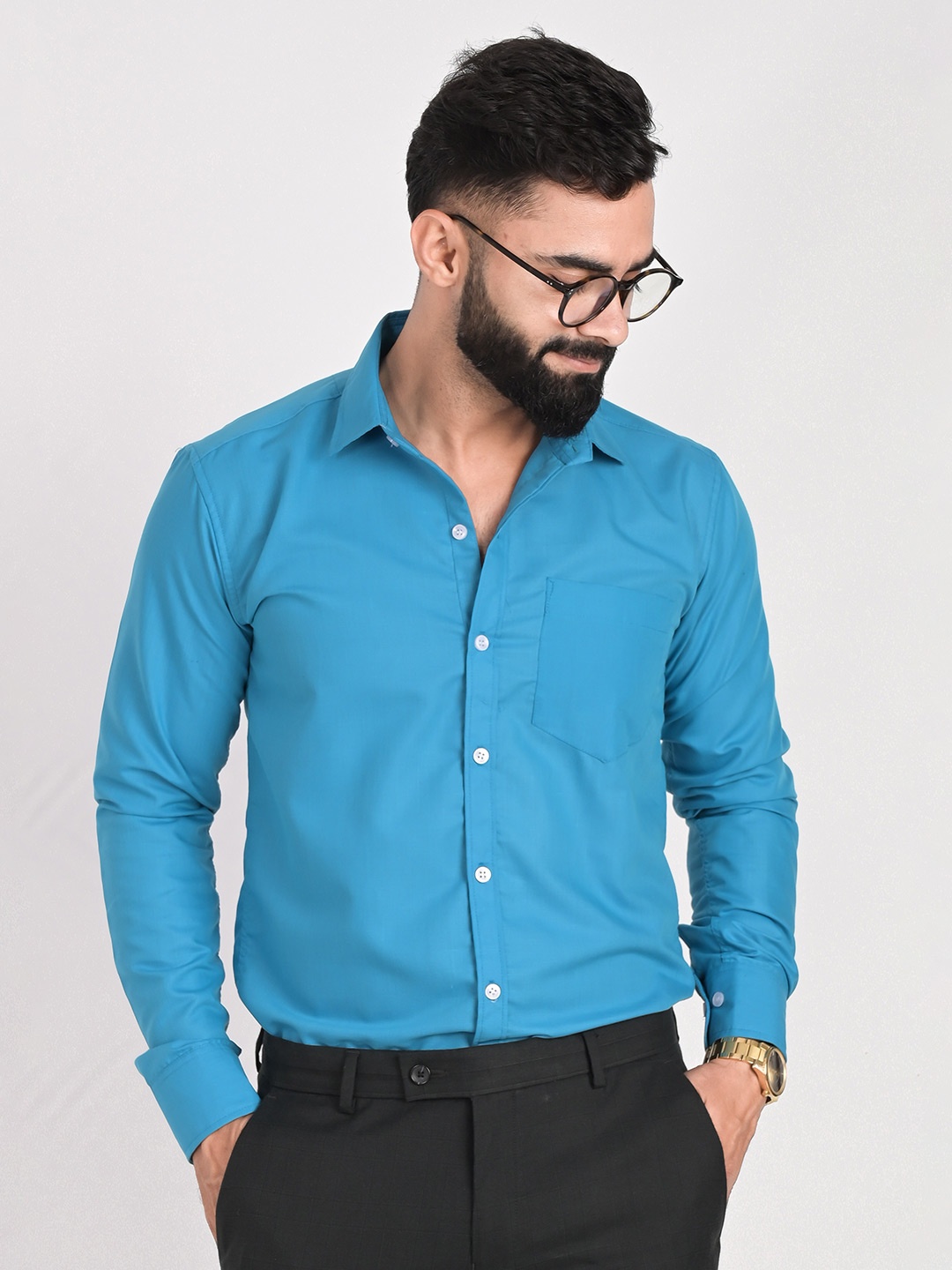 

FUBAR Slim Fit Opaque Formal Shirt, Blue
