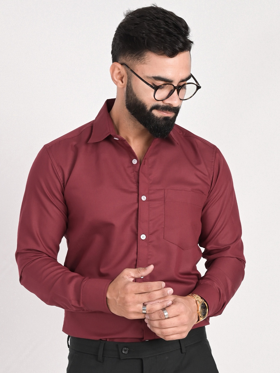 

FUBAR Slim Fit Spread Collar Formal Shirt, Maroon