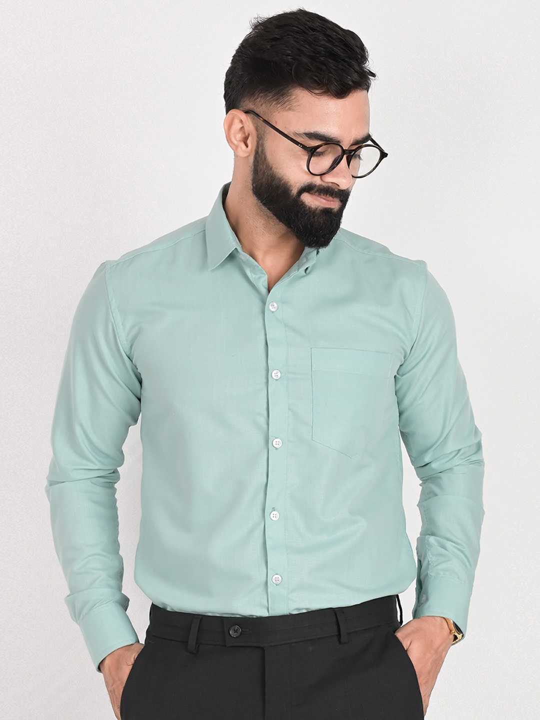

FUBAR Slim Fit Spread Collar Formal Shirt, Green