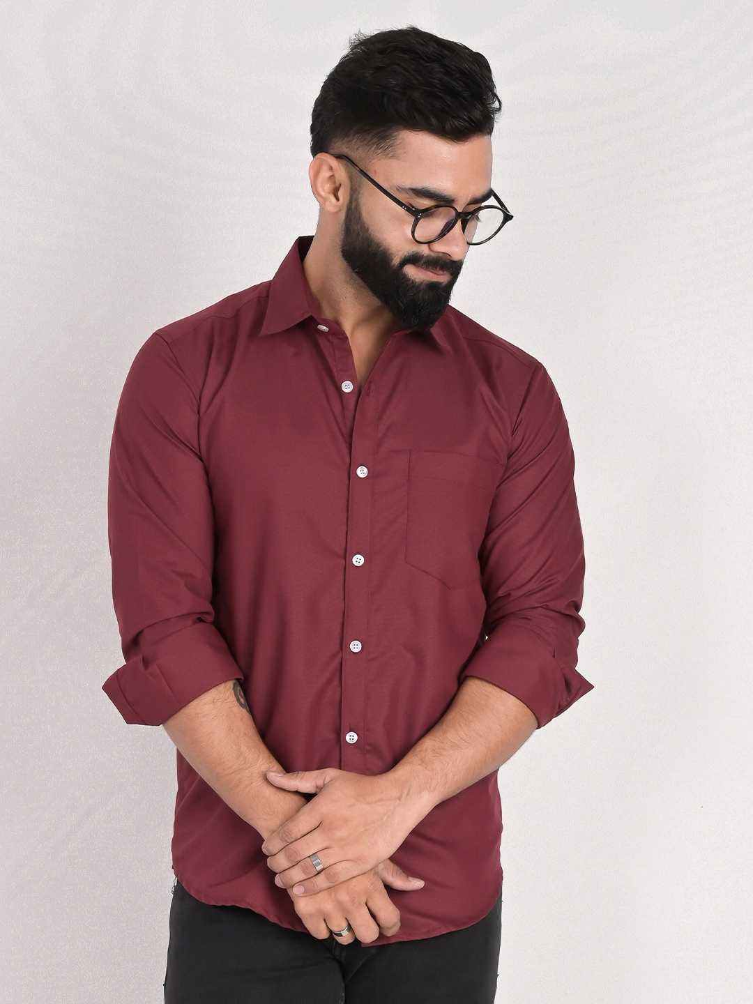 

FUBAR Slim Fit Spread Collar Long Sleeves Casual Shirt, Maroon