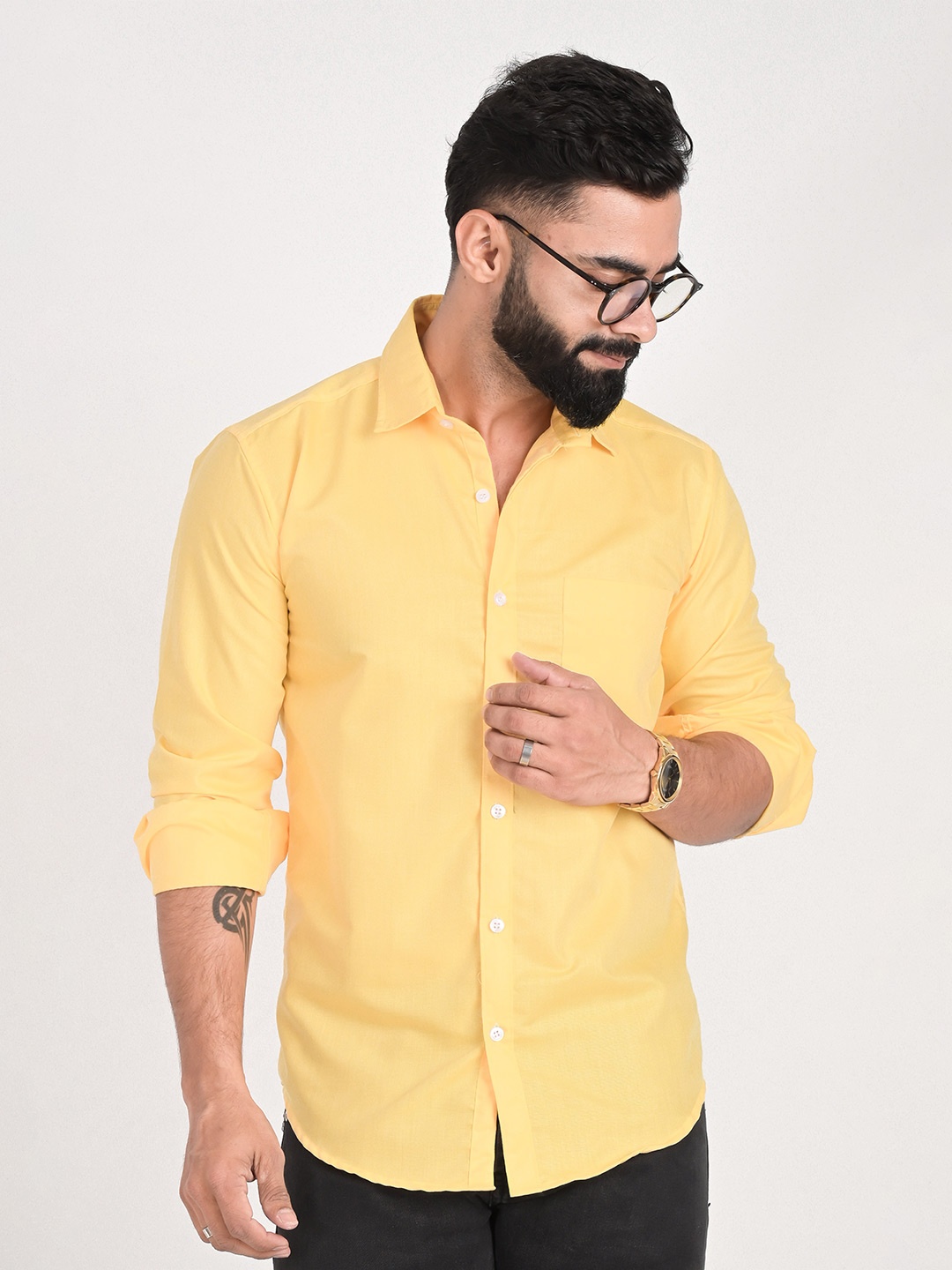 

FUBAR Slim Fit Spread Collar Long Sleeves Casual Shirt, Yellow