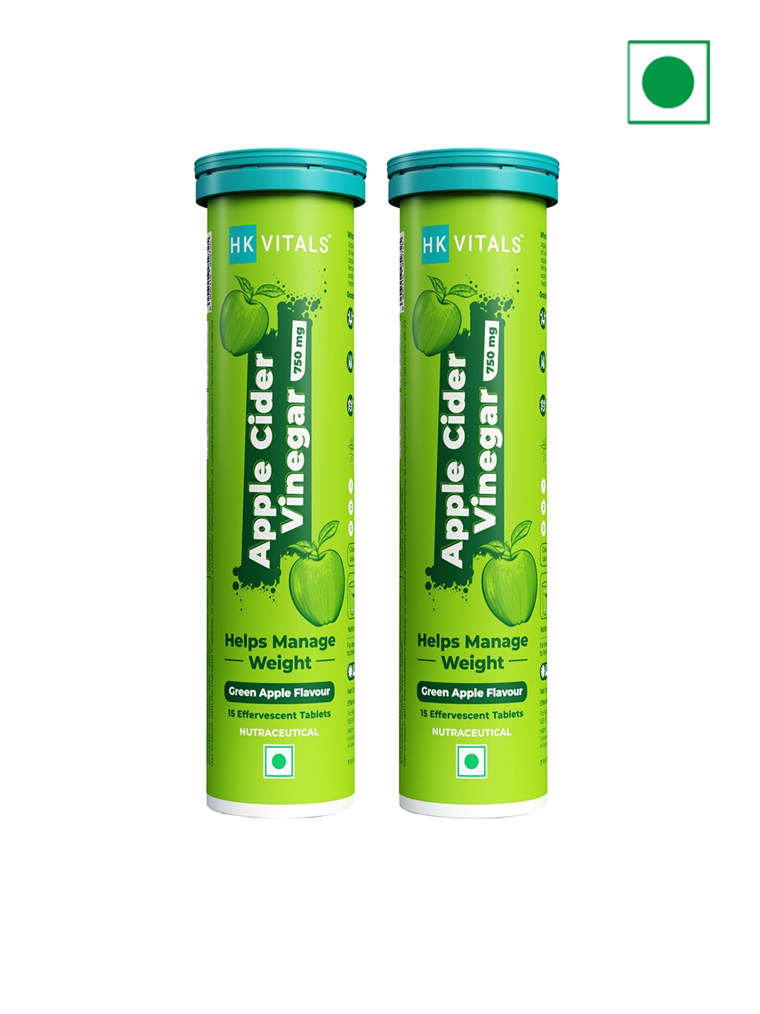 

HK VITALS Set Of 2 Apple Cider Vinegar Weight Management 750mg Tablets - 15 Tablets Each, Green