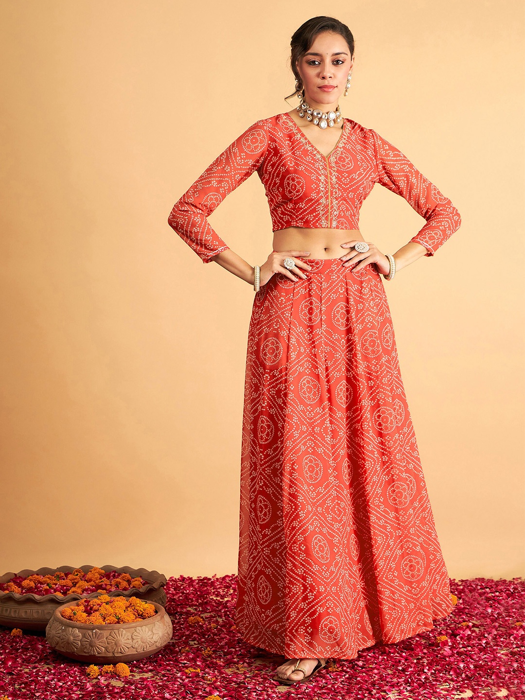 

Shae by SASSAFRAS Printed Sequinned Ready To Wear Lehenga & Choli, Red