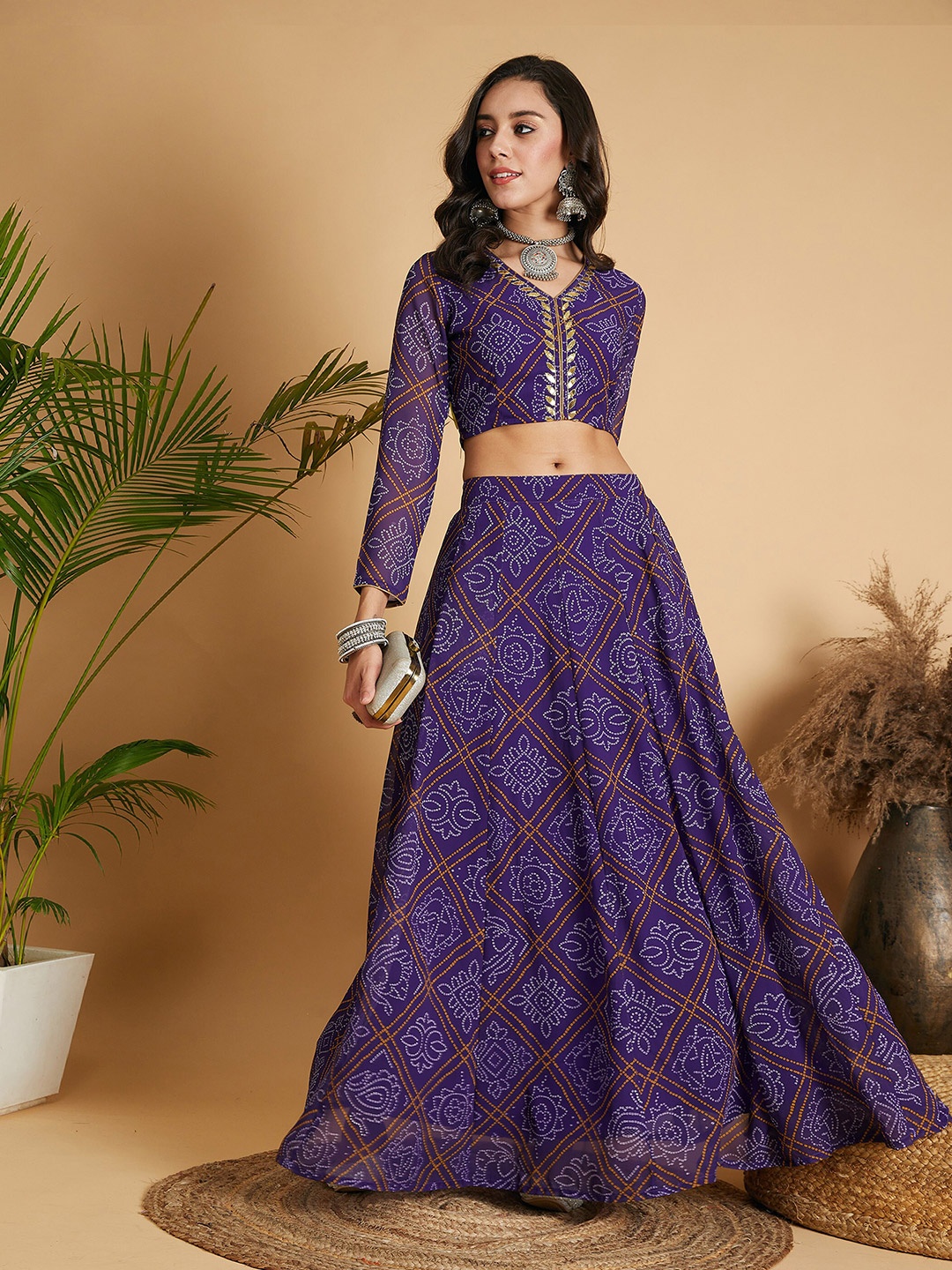 

Shae by SASSAFRAS Printed Sequinned Ready To Wear Lehenga & Choli, Purple