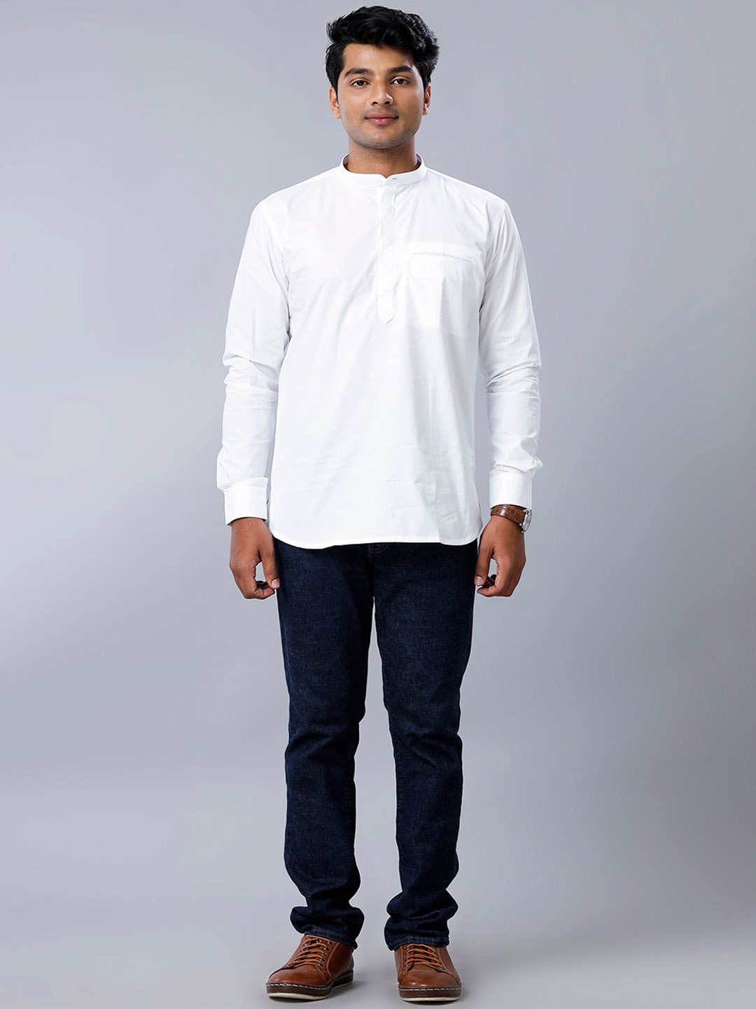 

Ramraj Full Sleeves Short Kurta, White