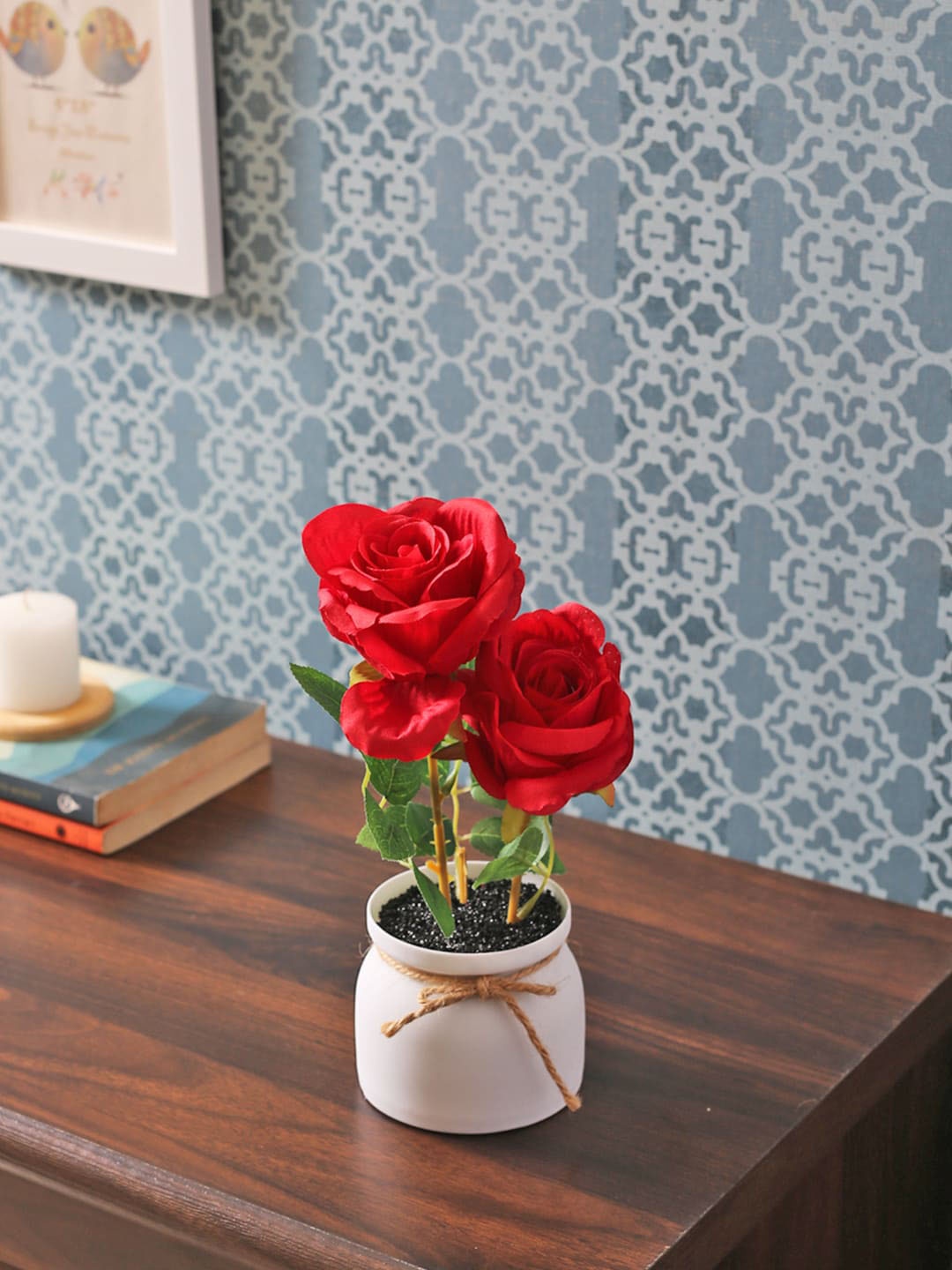 

Fourwalls Red Rose Flower Artificial Plant With Pot