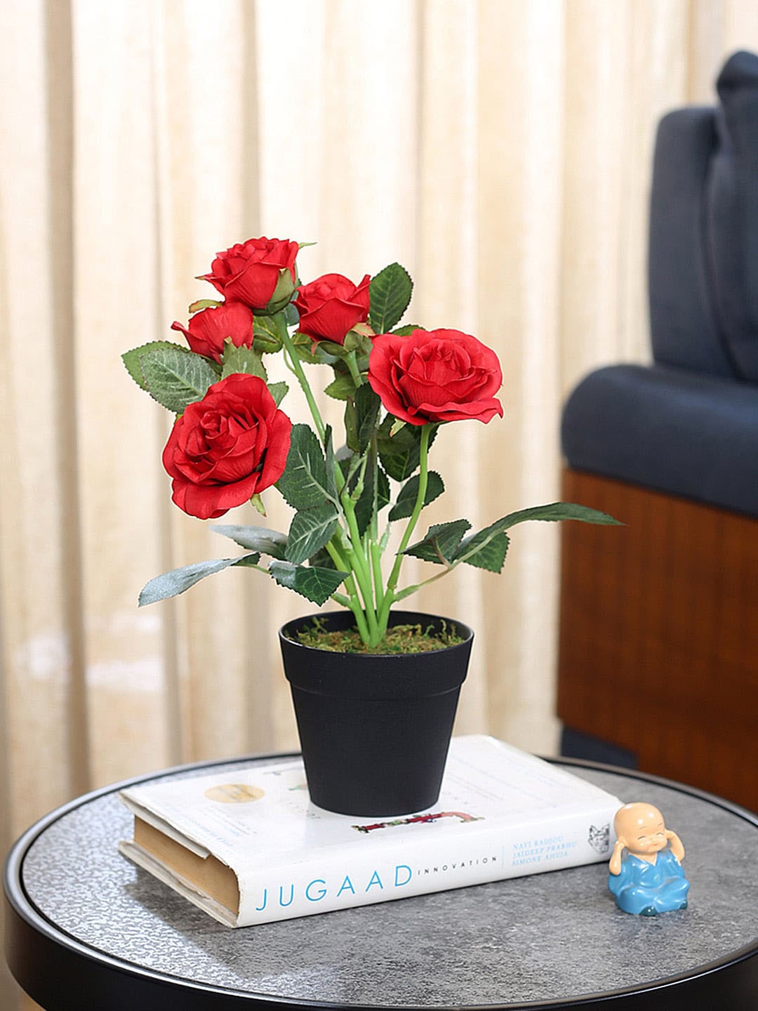 

Fourwalls Red & Green Rose Flower Plant With Pot