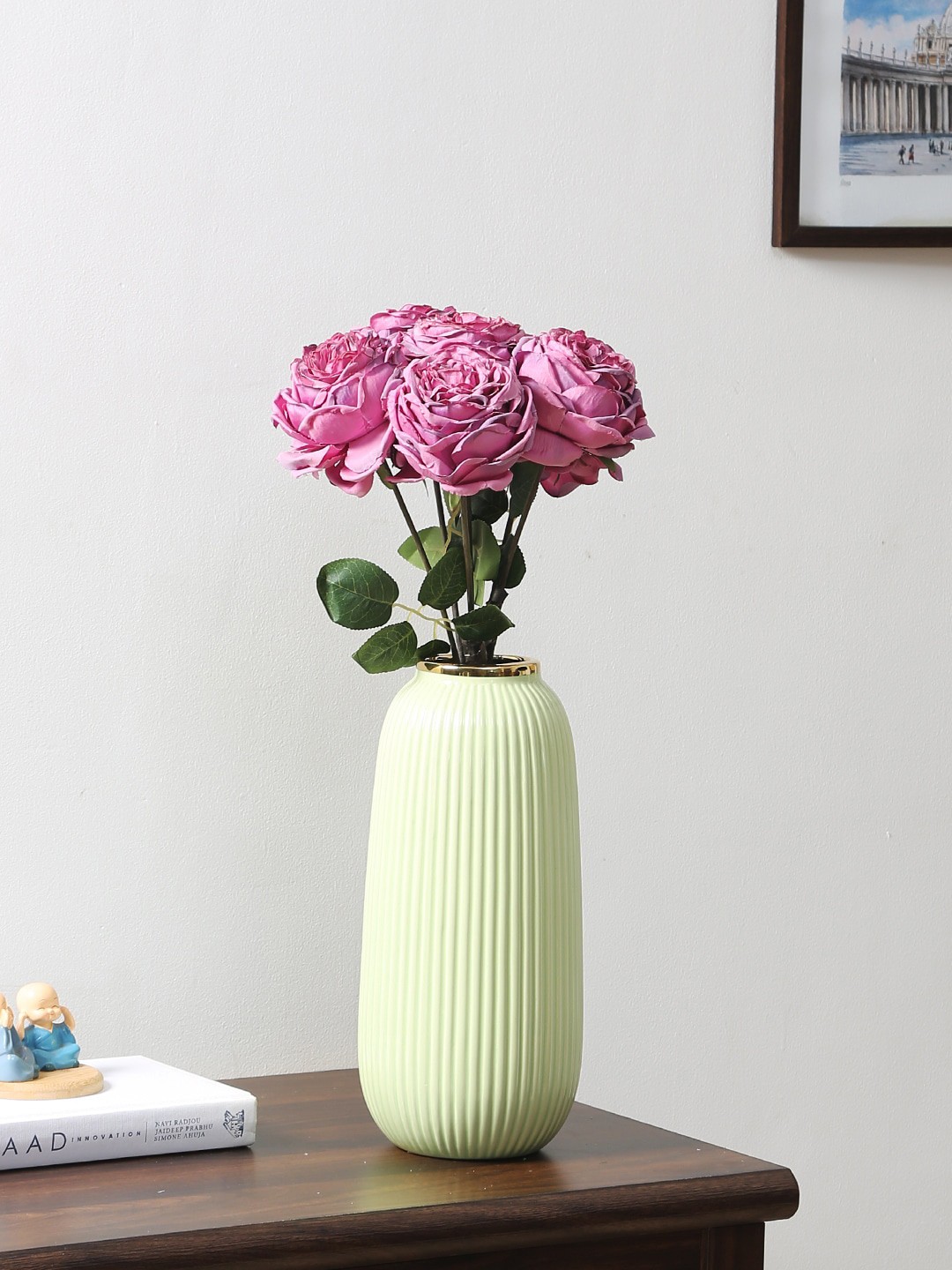 

Fourwalls 6 Pcs Purple & Green Artificial Rose Flower Sticks With Pot 6 Pcs