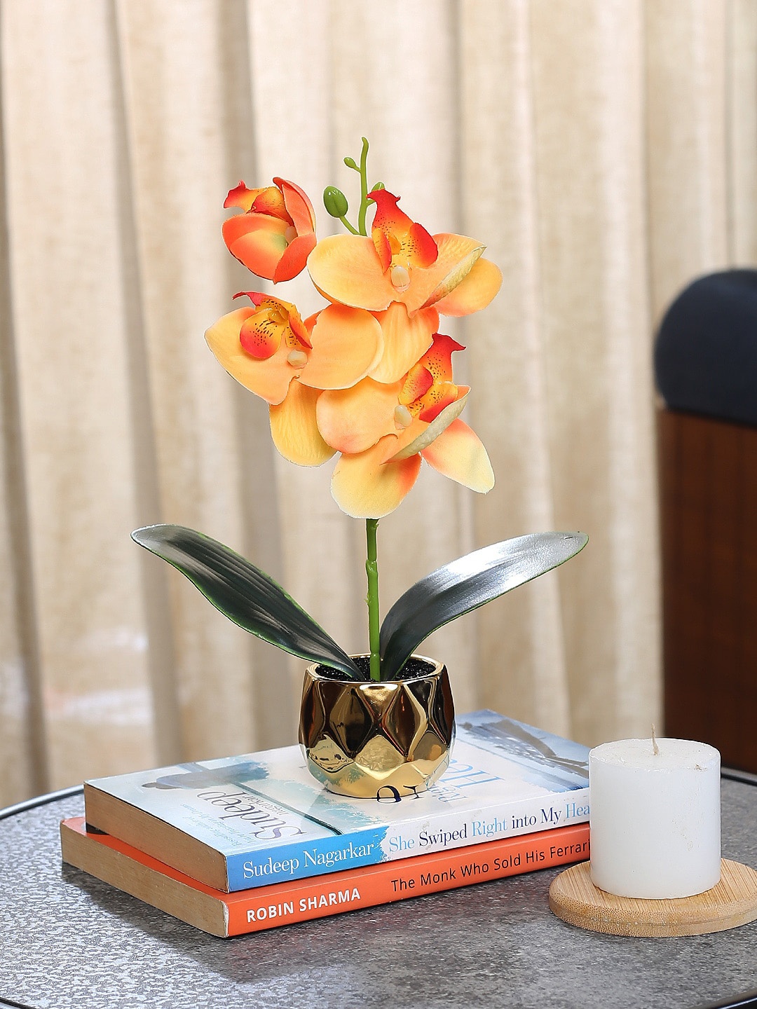 

Fourwalls Orange & Green Flowers With Ceramic Pot