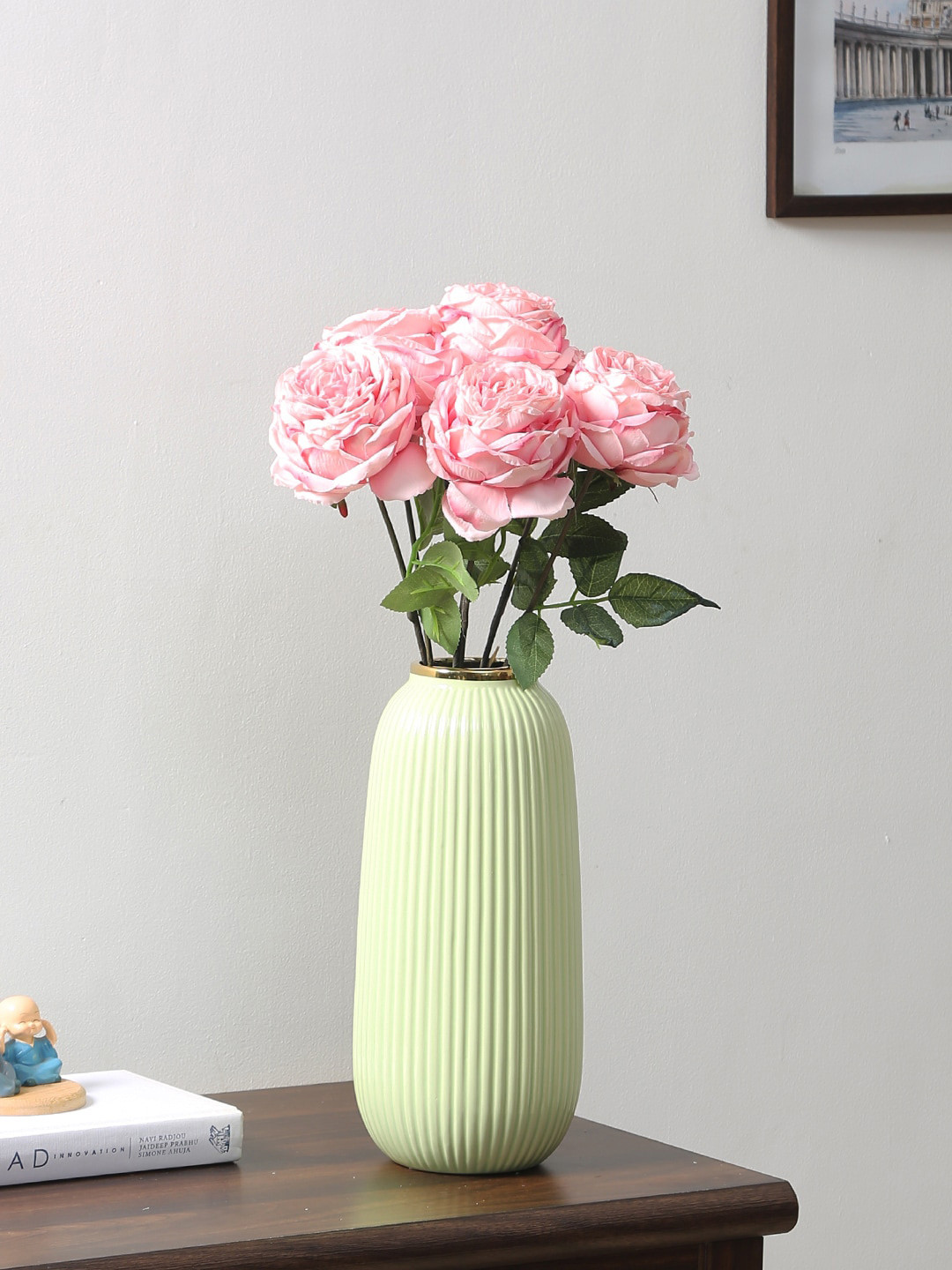 

Fourwalls Pink & Green Rose Flower Plant With Pot