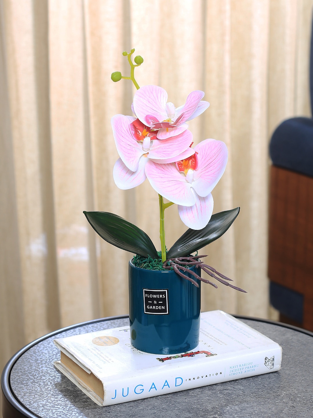 

Fourwalls Pink Artificial Orchid Flower Plant with Ceramic Pot
