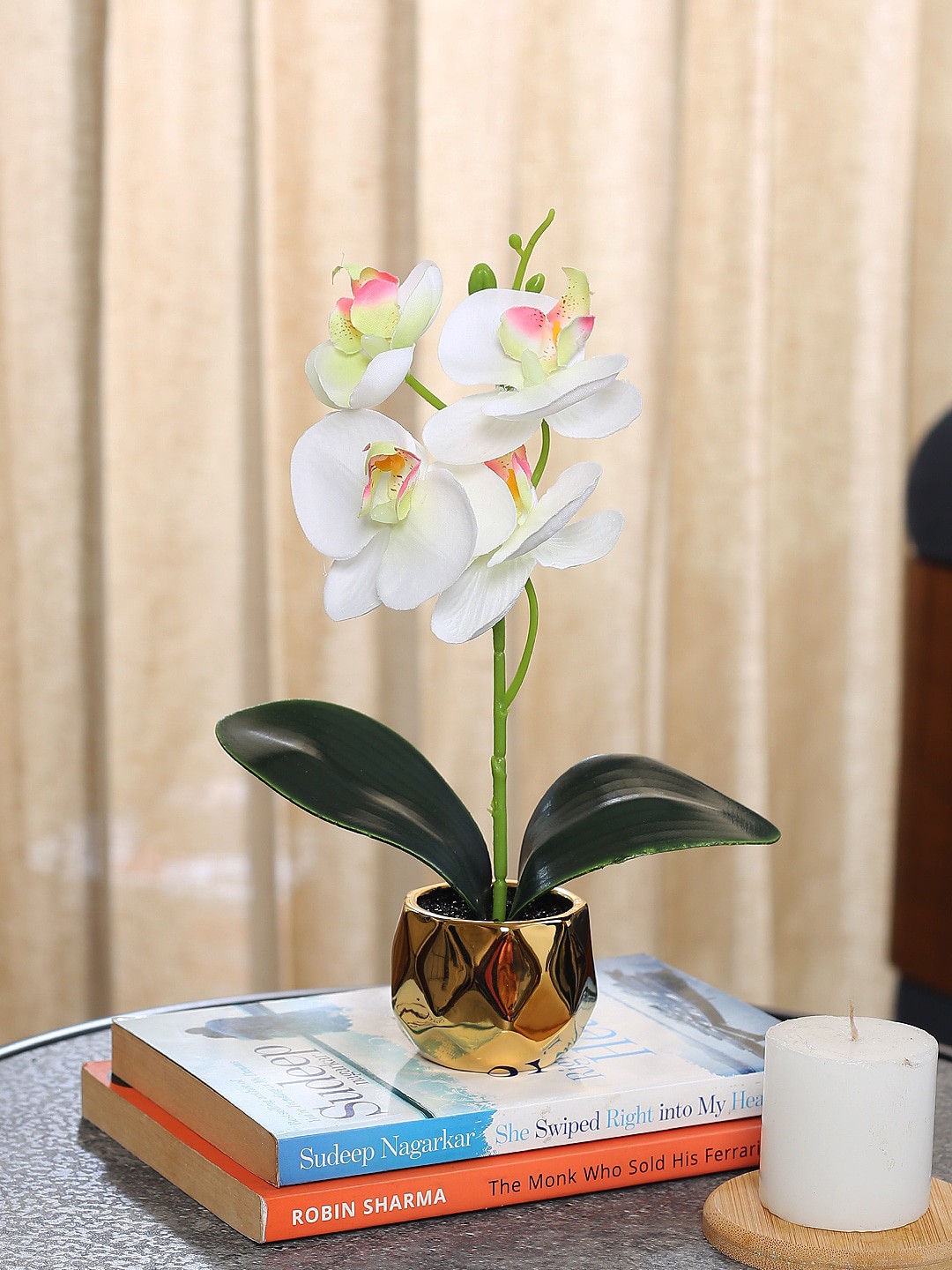 

Fourwalls White Artificial Orchid Plant with Ceramic Pot