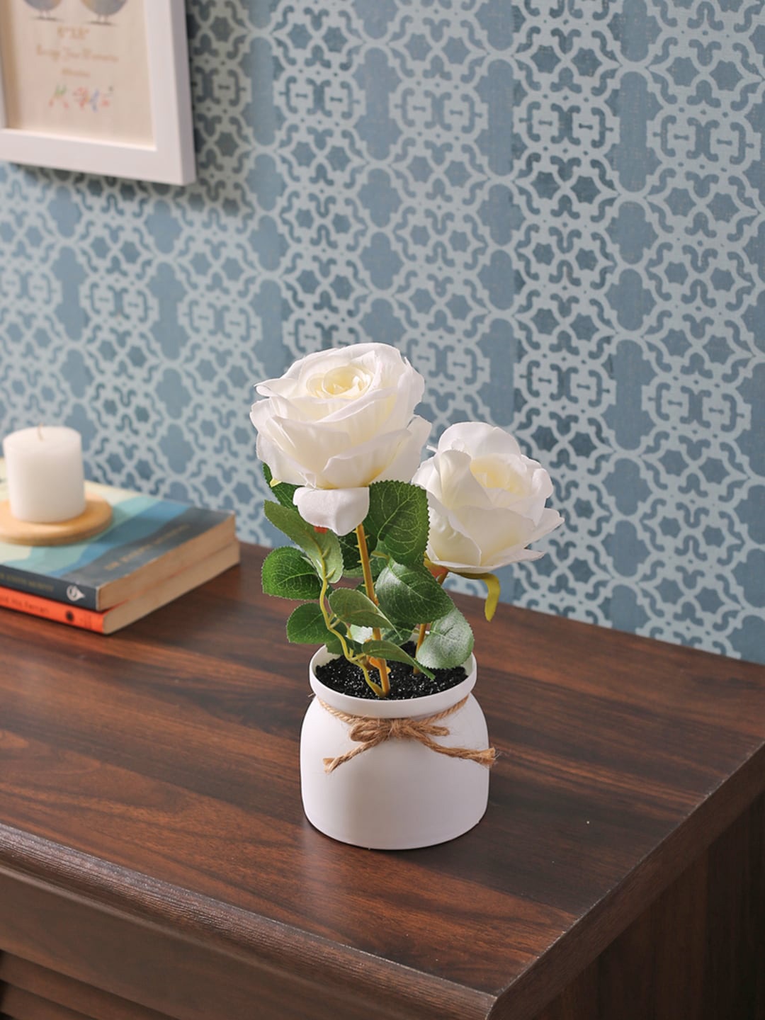 

Fourwalls White & Green Rose Flower Plant With Plastic Pot