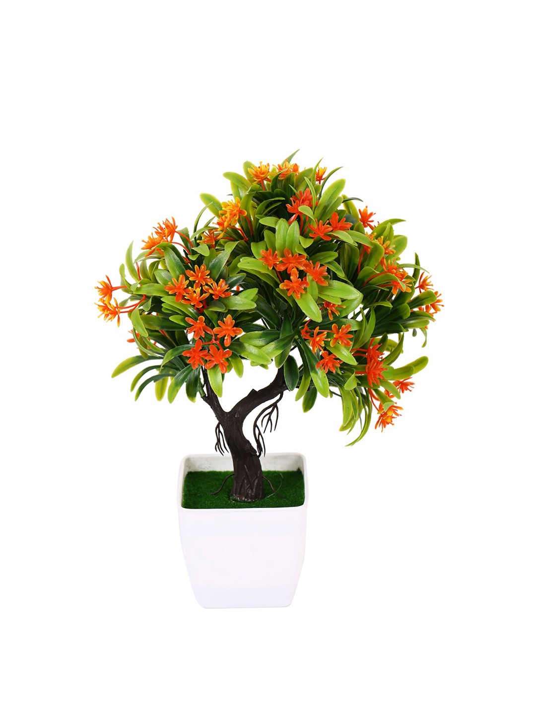 

Fourwalls Orange & Green Artificial Topiary Bonsai Plant & Flowers With Plastic Pot