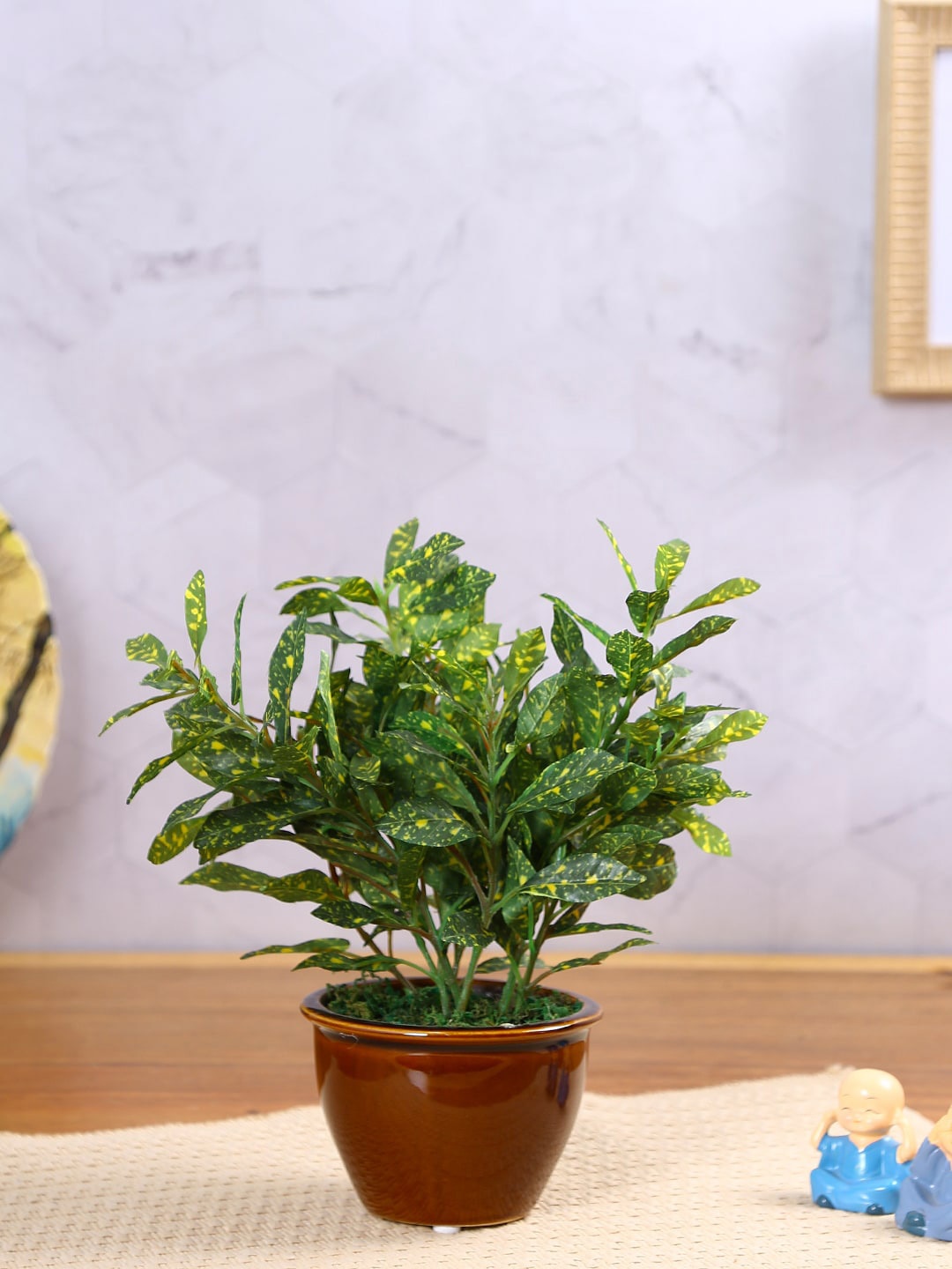 

Fourwalls Green & Brown Artificial Croton Bonsai Plant With Ceramic Pot