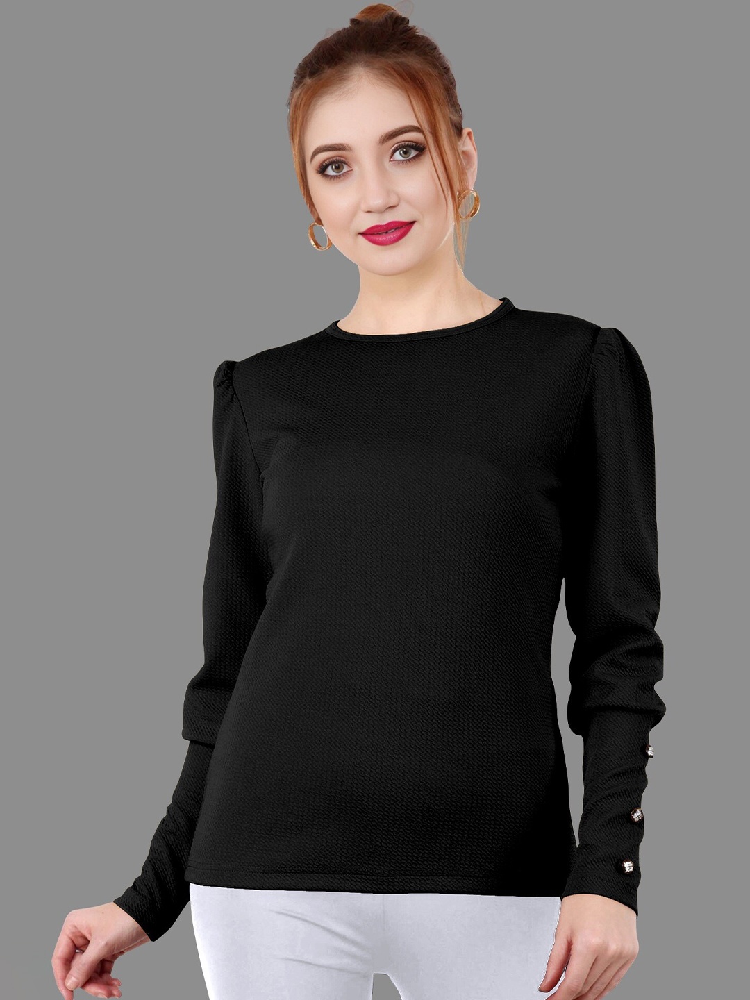 

APNISHA Puff Sleeves Top, Black