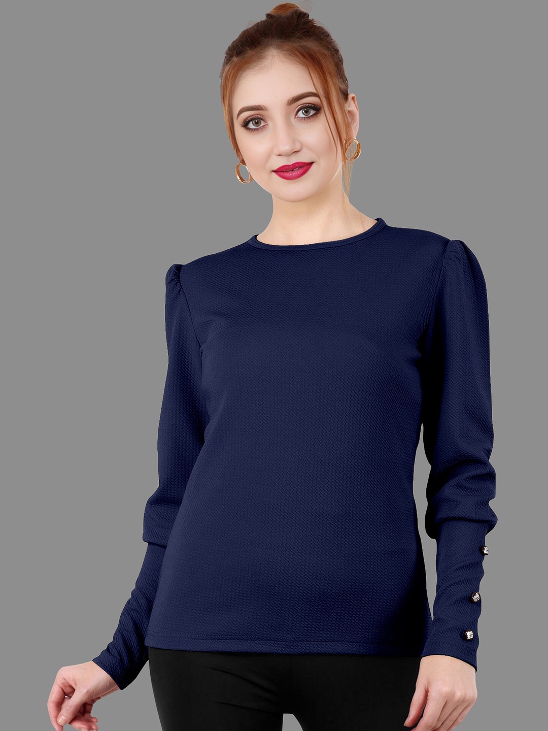 

APNISHA Puff Sleeves Top, Navy blue