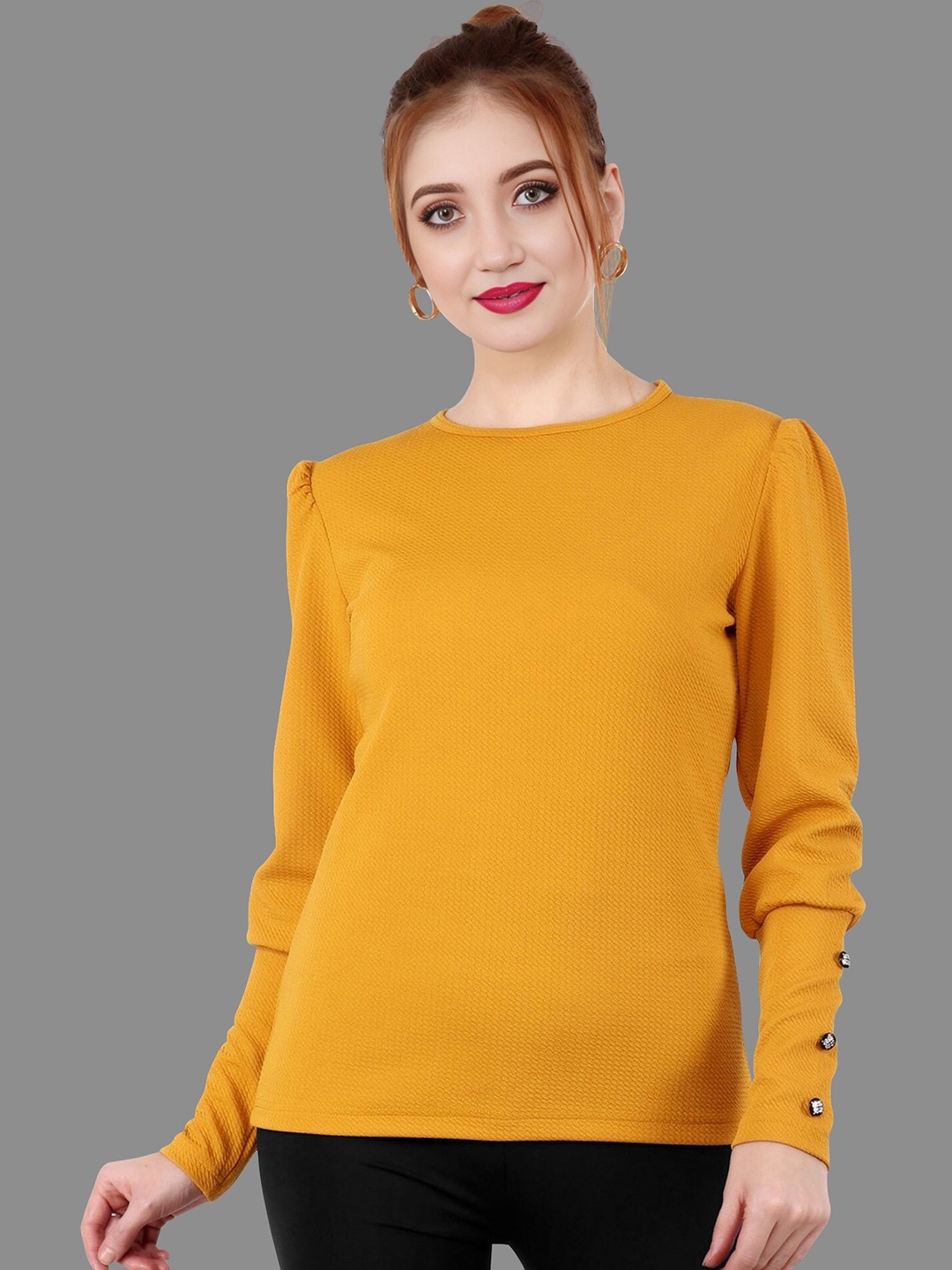 

APNISHA Puff Sleeves Top, Mustard