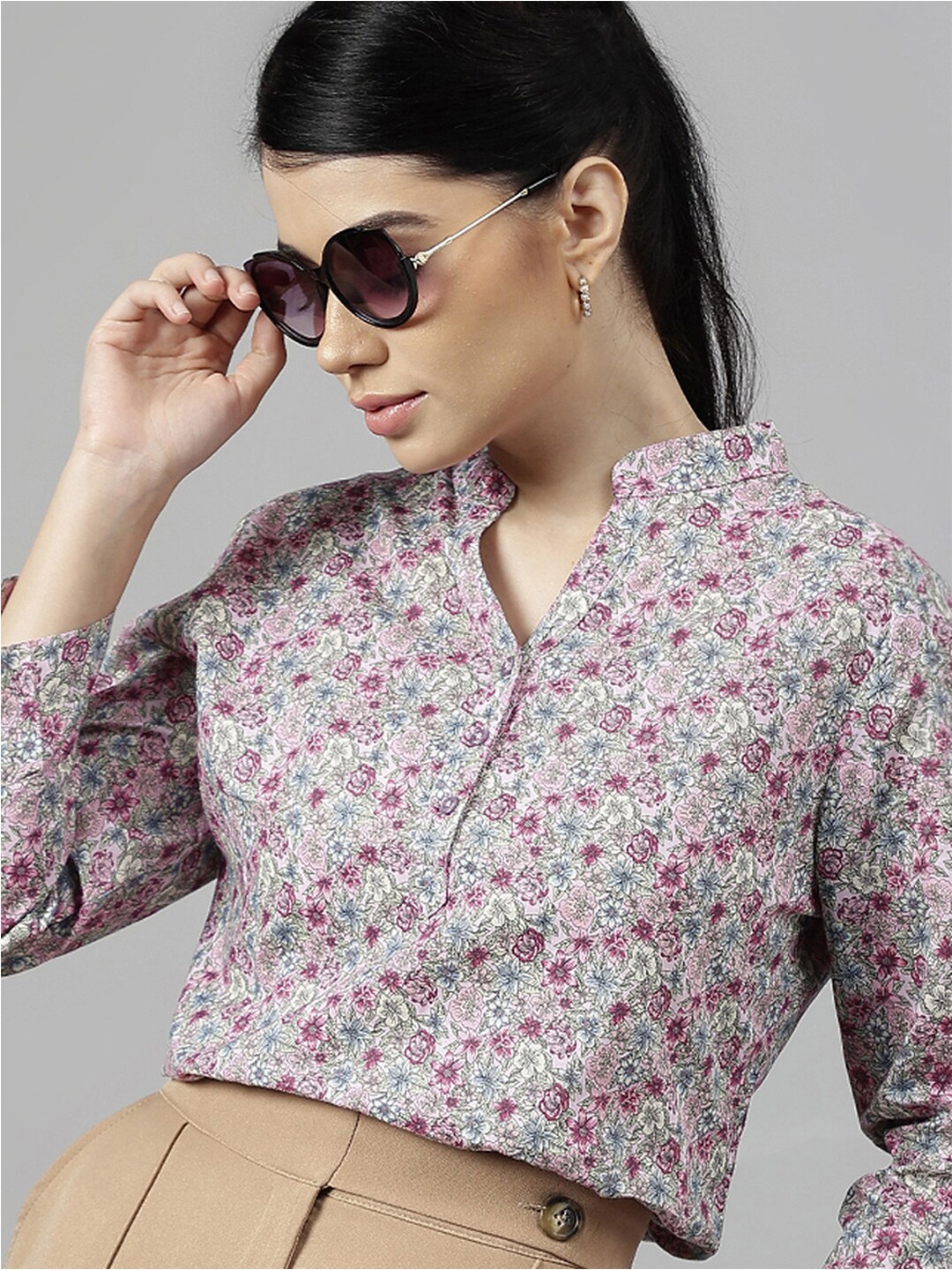 

Hancock Floral Print Pure Cotton Shirt Style Formal Top, Pink
