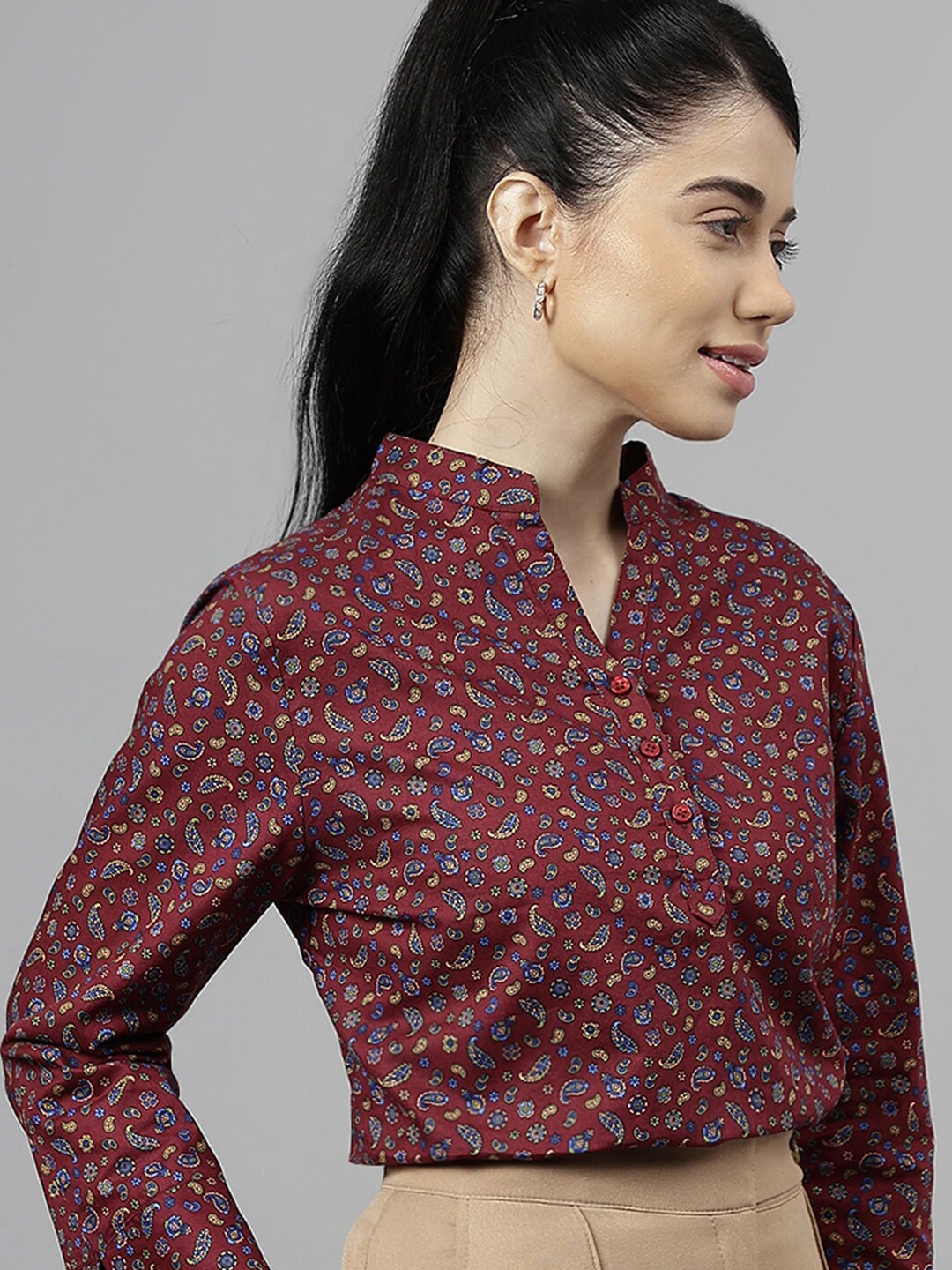 

Hancock Paisley Print Pure Cotton Shirt Style Formal Top, Maroon