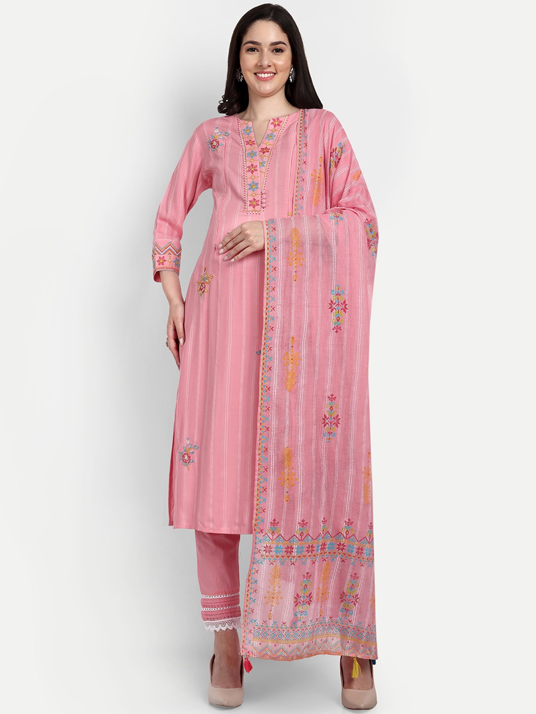 

mumzhug Ethnic Motifs Embroidered Pure Cotton Maternity Kurta With Trousers & Dupatta, Peach