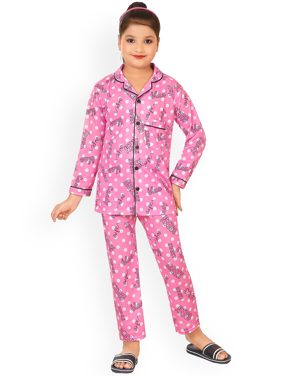 

BURBN Girls Typography Printed Night suit, Pink