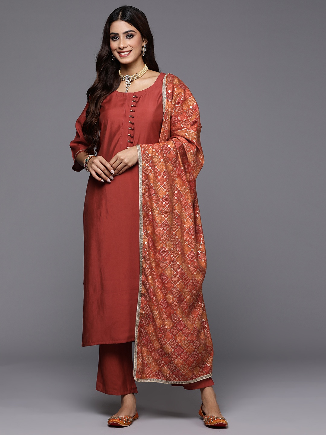 

Libas Women Regular Kurta with Trousers Dupatta, Rust