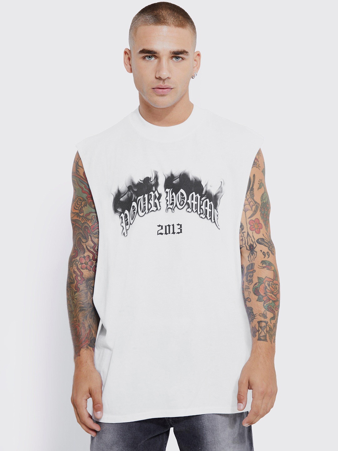 

boohooMAN Printed Pure Cotton Oversized T-shirt, White