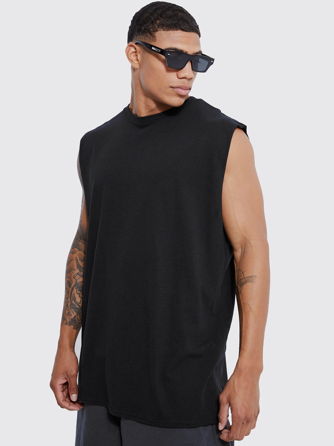 

boohooMAN Printed Pure Cotton Oversized T-shirt, Black