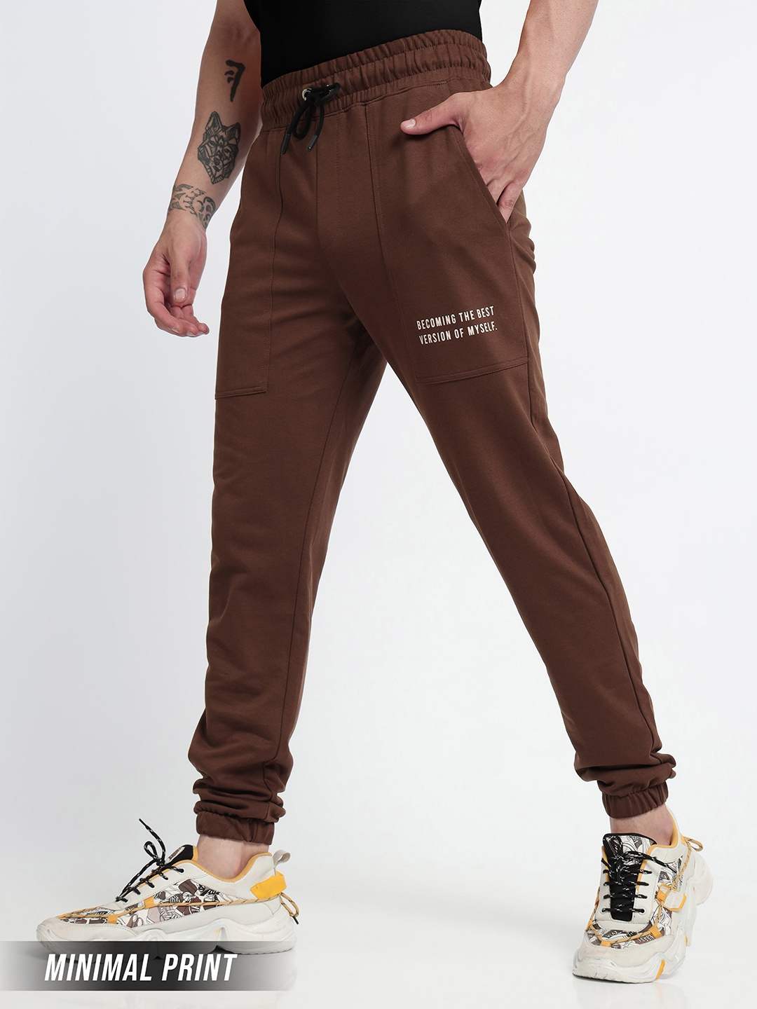 

Beyoung Men Printed Mid-Rise Pure Cotton Joggers, Brown