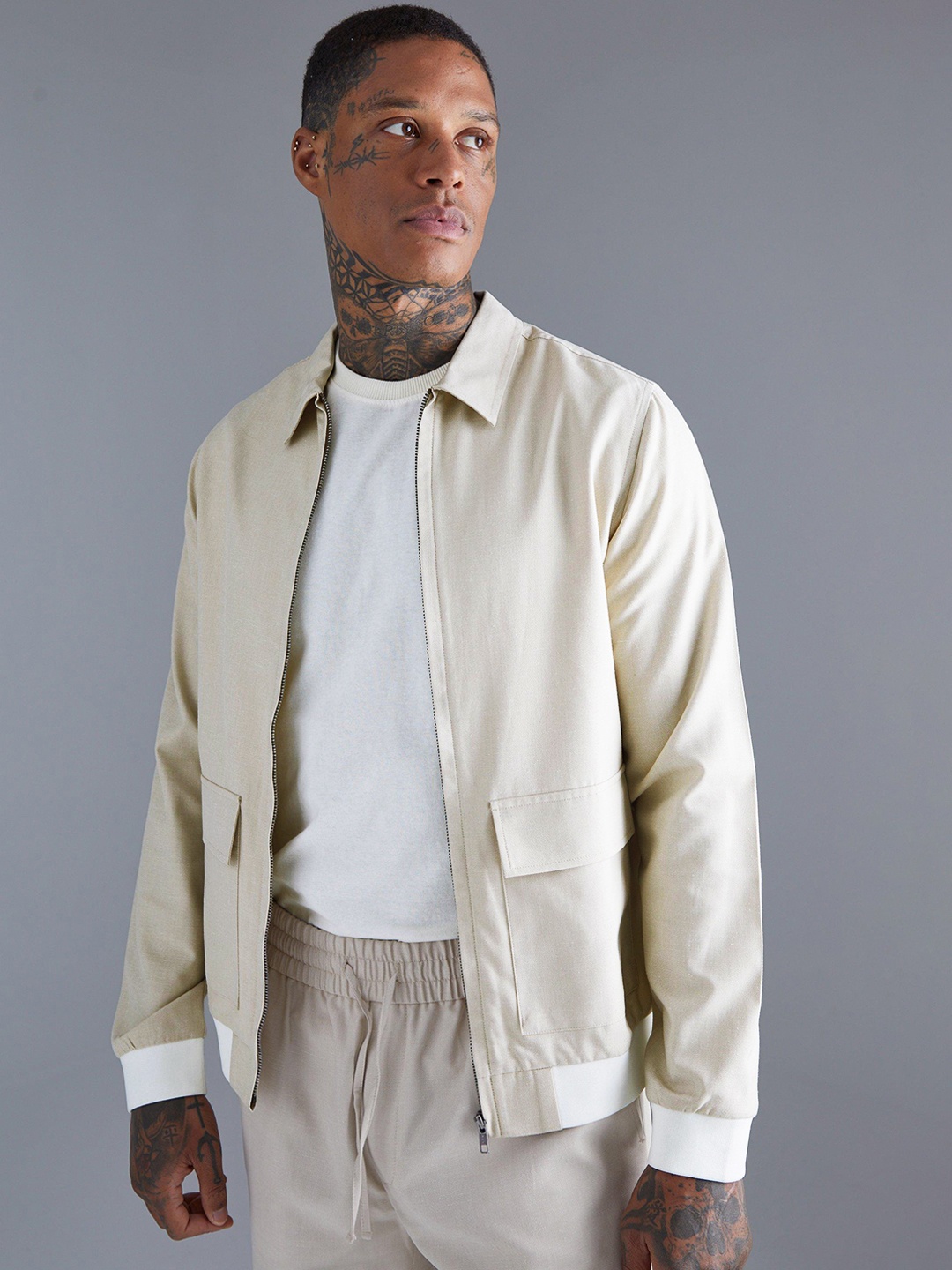 

boohooMAN Checked Oversized Tailored Jacket, Beige