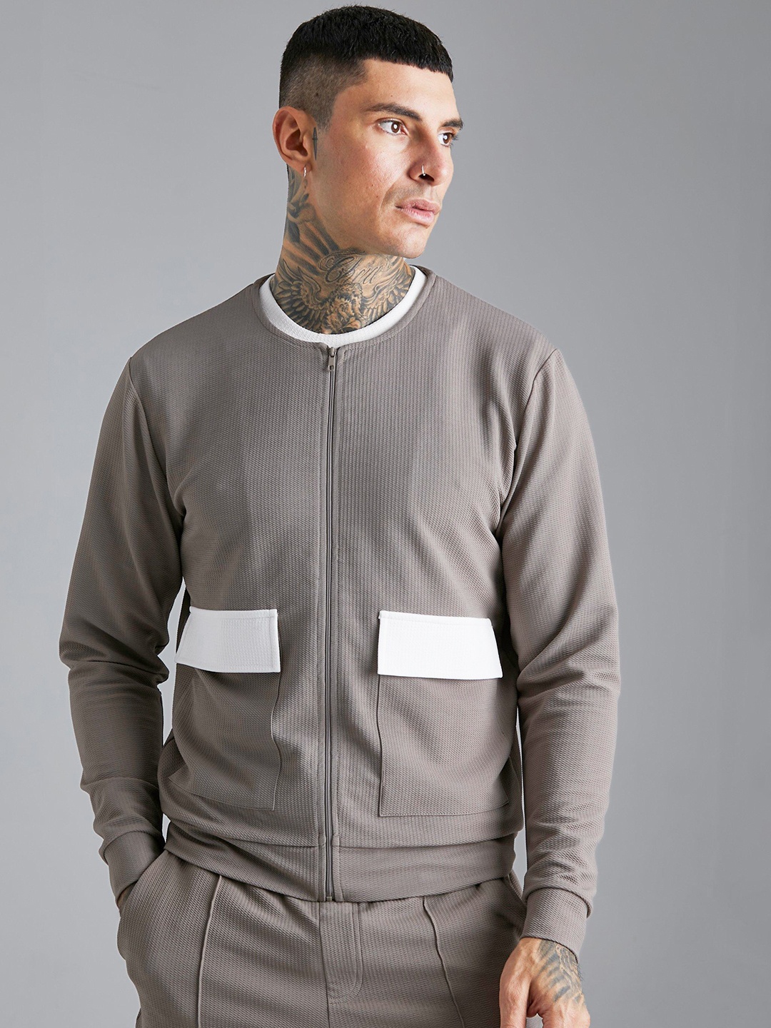 

boohooMAN Self-Deisgn Bomber Jacket, Grey