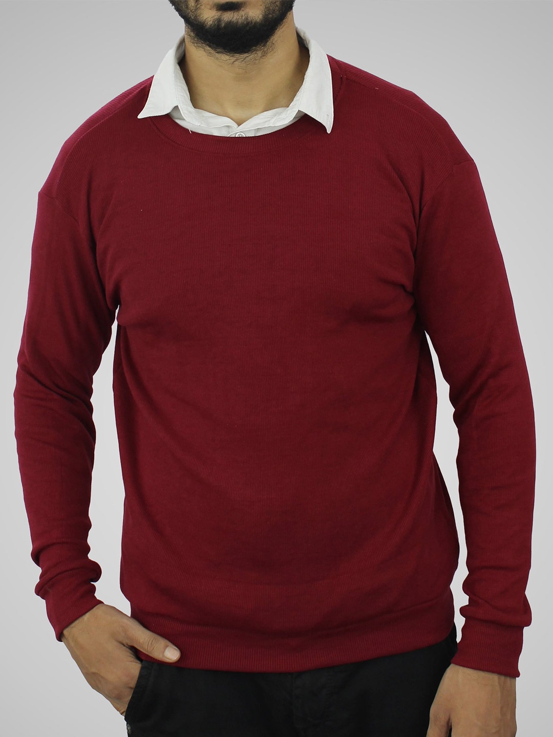 

Fasha Round Neck Cotton Pullover, Maroon
