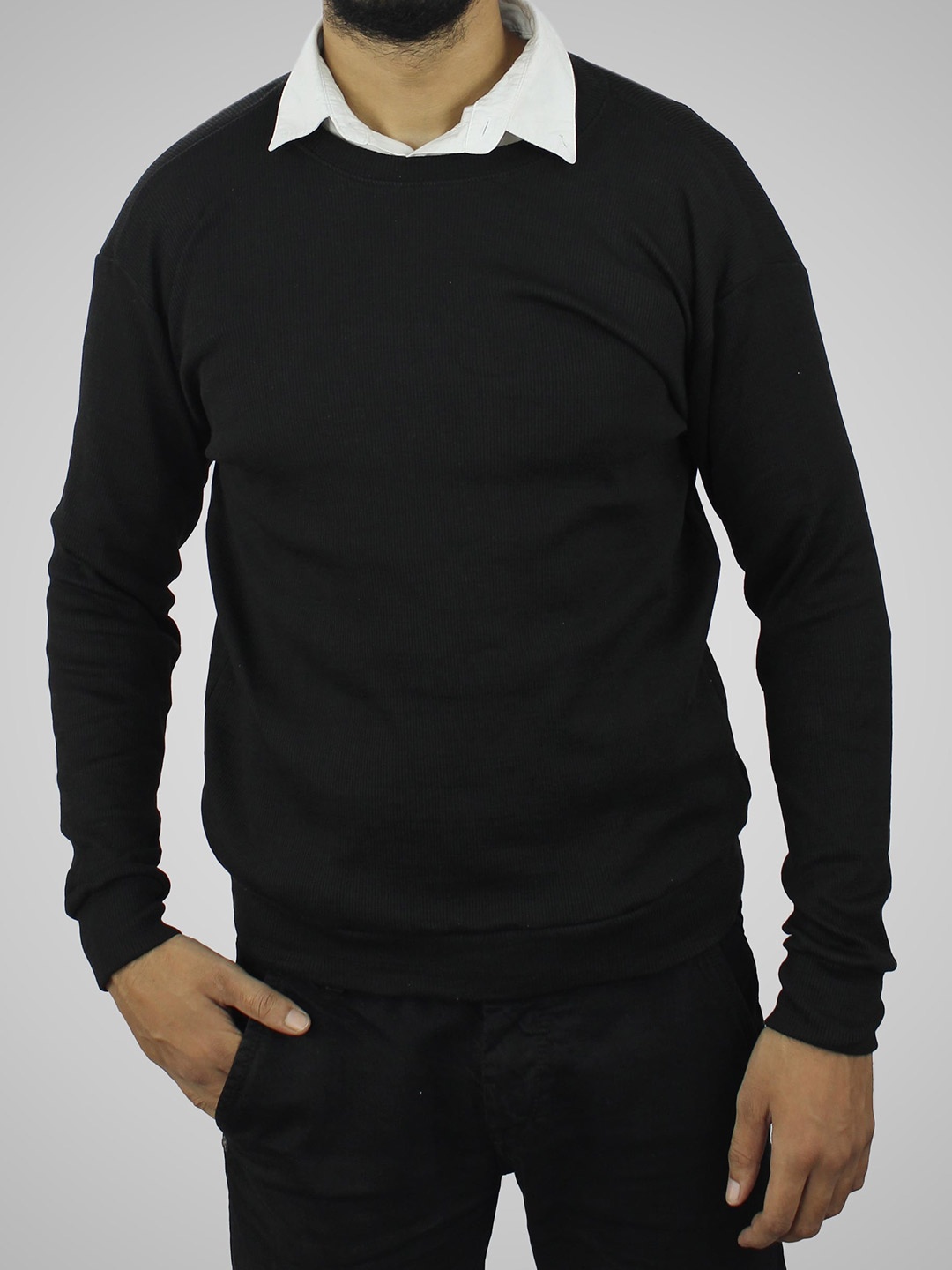 

Fasha Ribbed Pullover Cotton Sweatshirt, Black