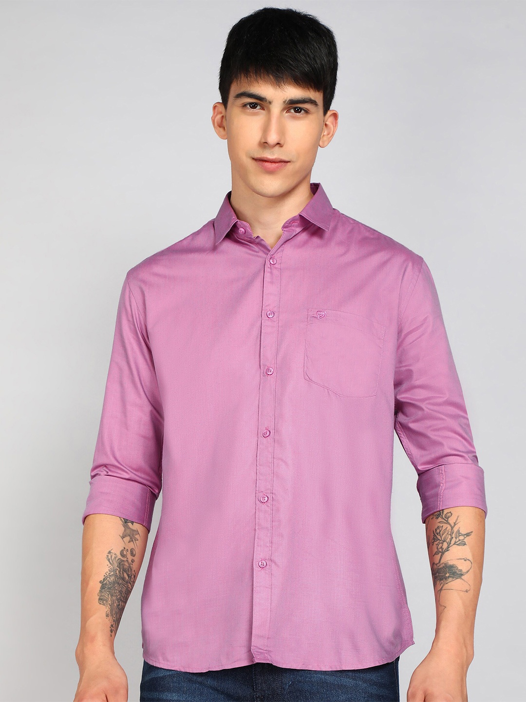 

Sam and Jack Smart Spread Collar Chambray Casual Shirt, Magenta
