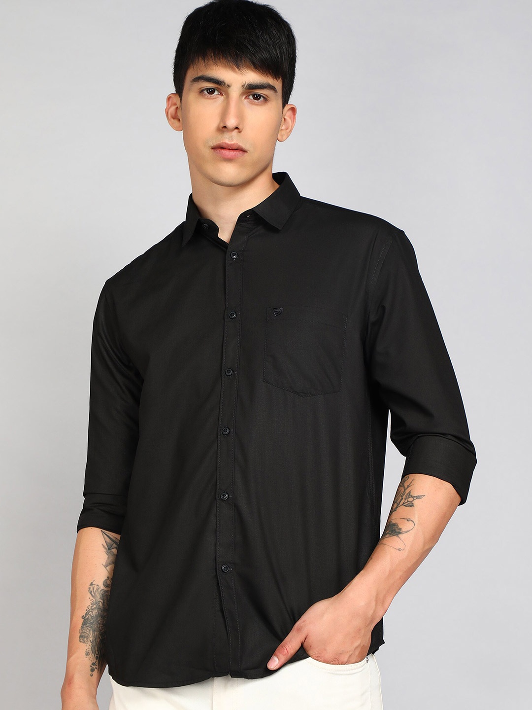 

Sam and Jack Smart Spread Collar Chambray Casual Shirt, Black