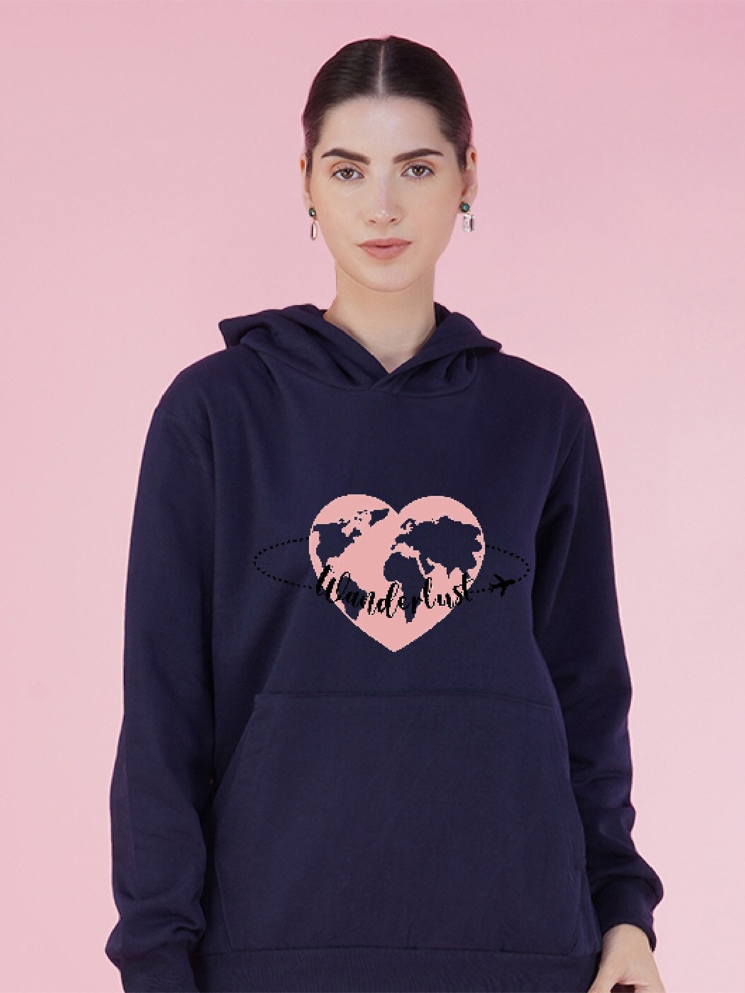 

NUSYL Printed Oversized Hooded Sweatshirt, Navy blue