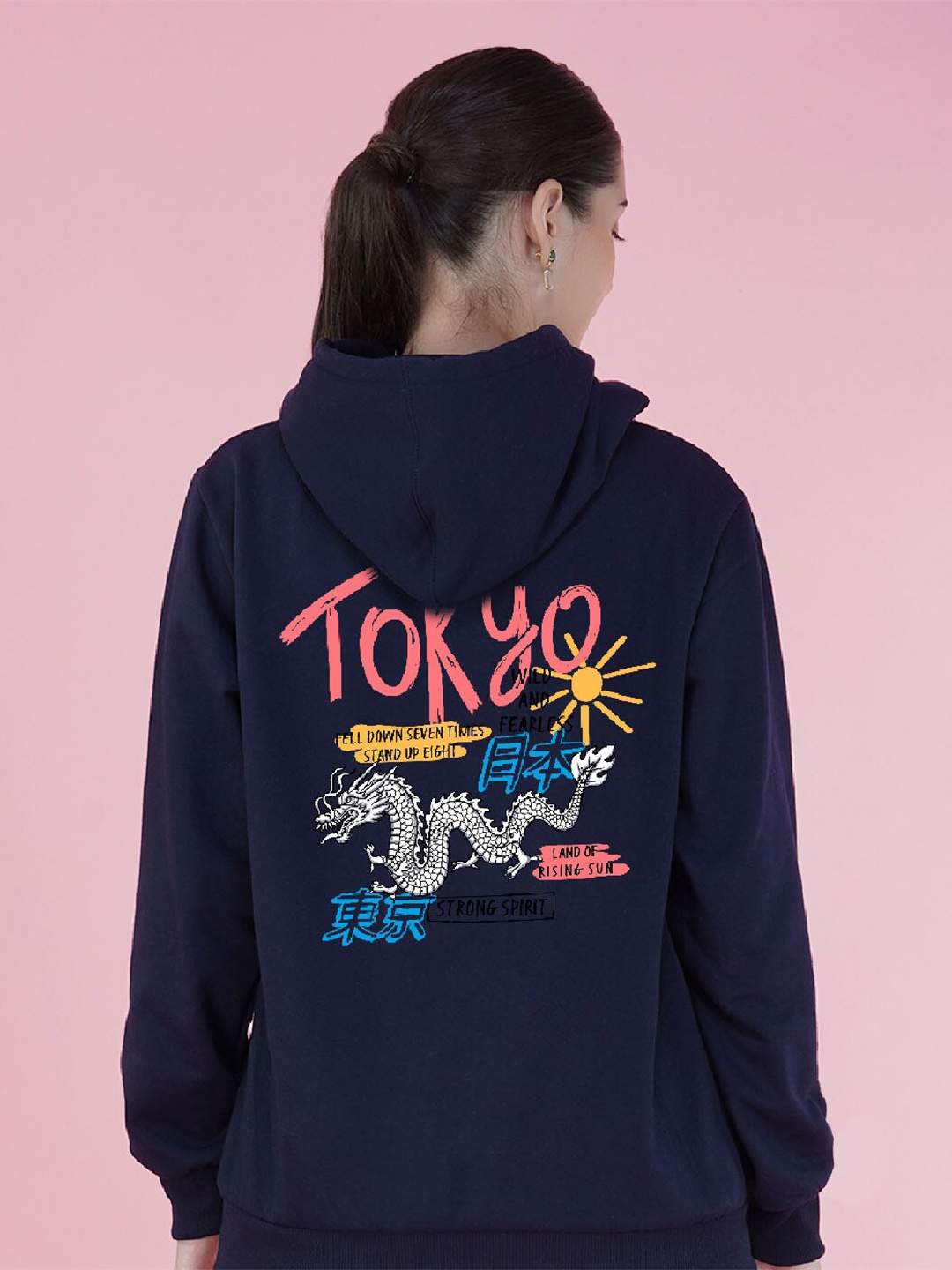 

NUSYL Graphic Printed Hooded Fleece Oversized Sweatshirt, Navy blue