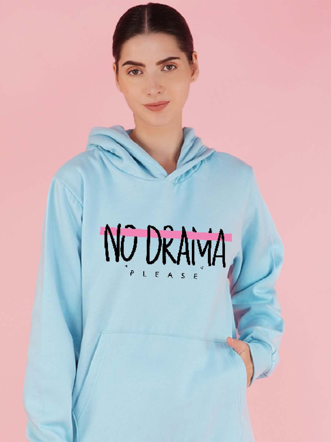 

NUSYL Typography Printed Hooded Oversized Fleece Sweatshirt, Blue