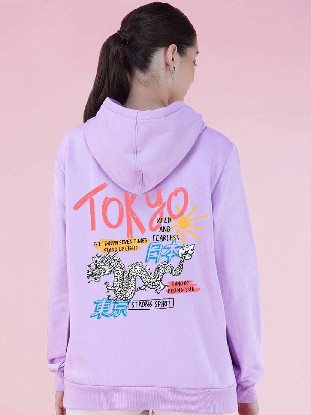 

NUSYL Typography Printed Hooded Longline Oversized Sweatshirt, Purple