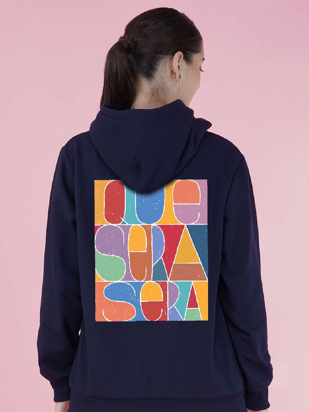 

NUSYL Graphic Printed Hooded Fleece Oversized Sweatshirt, Navy blue