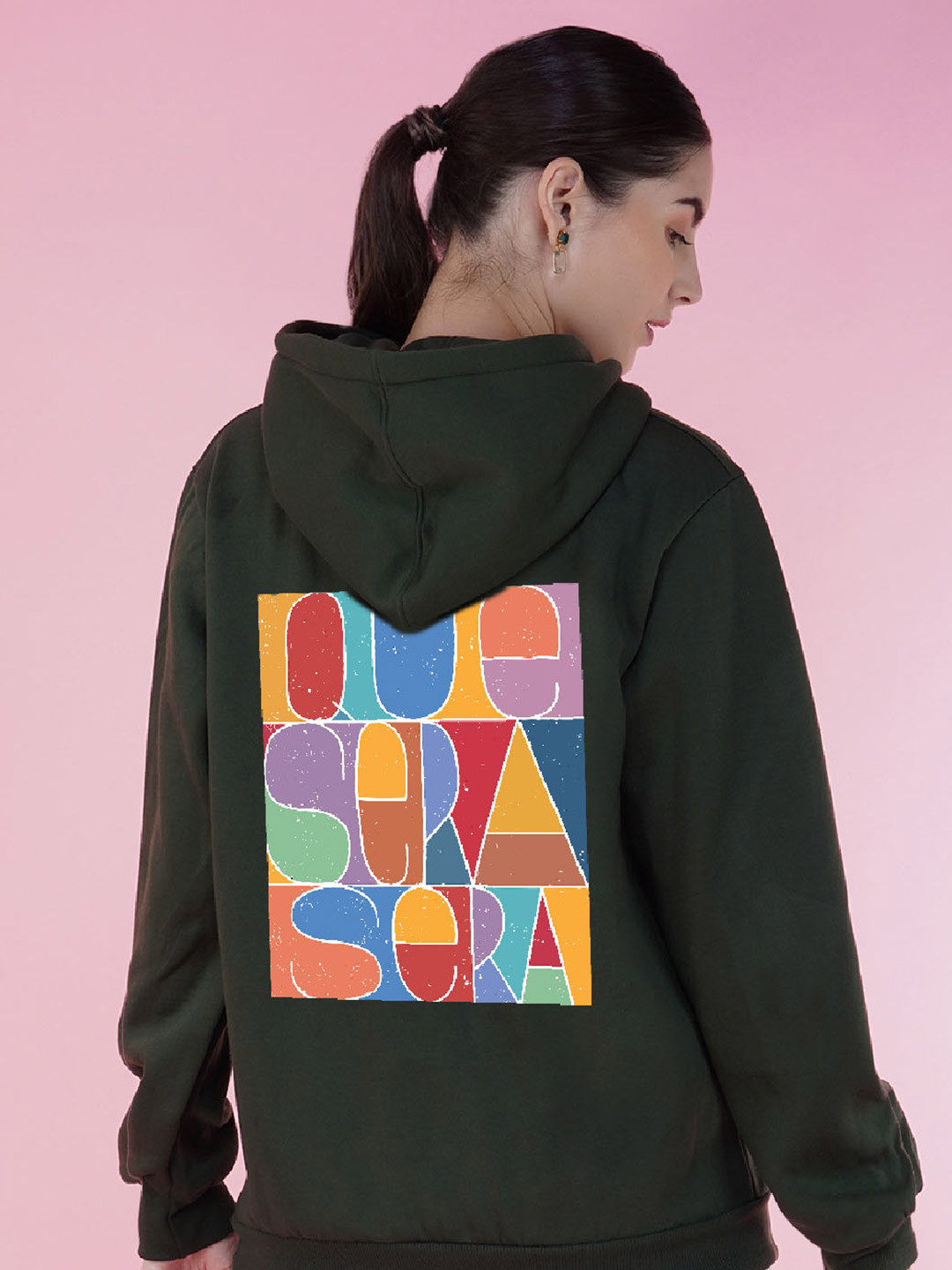 

NUSYL Typography Printed Hooded Longline Oversized Sweatshirt, Olive