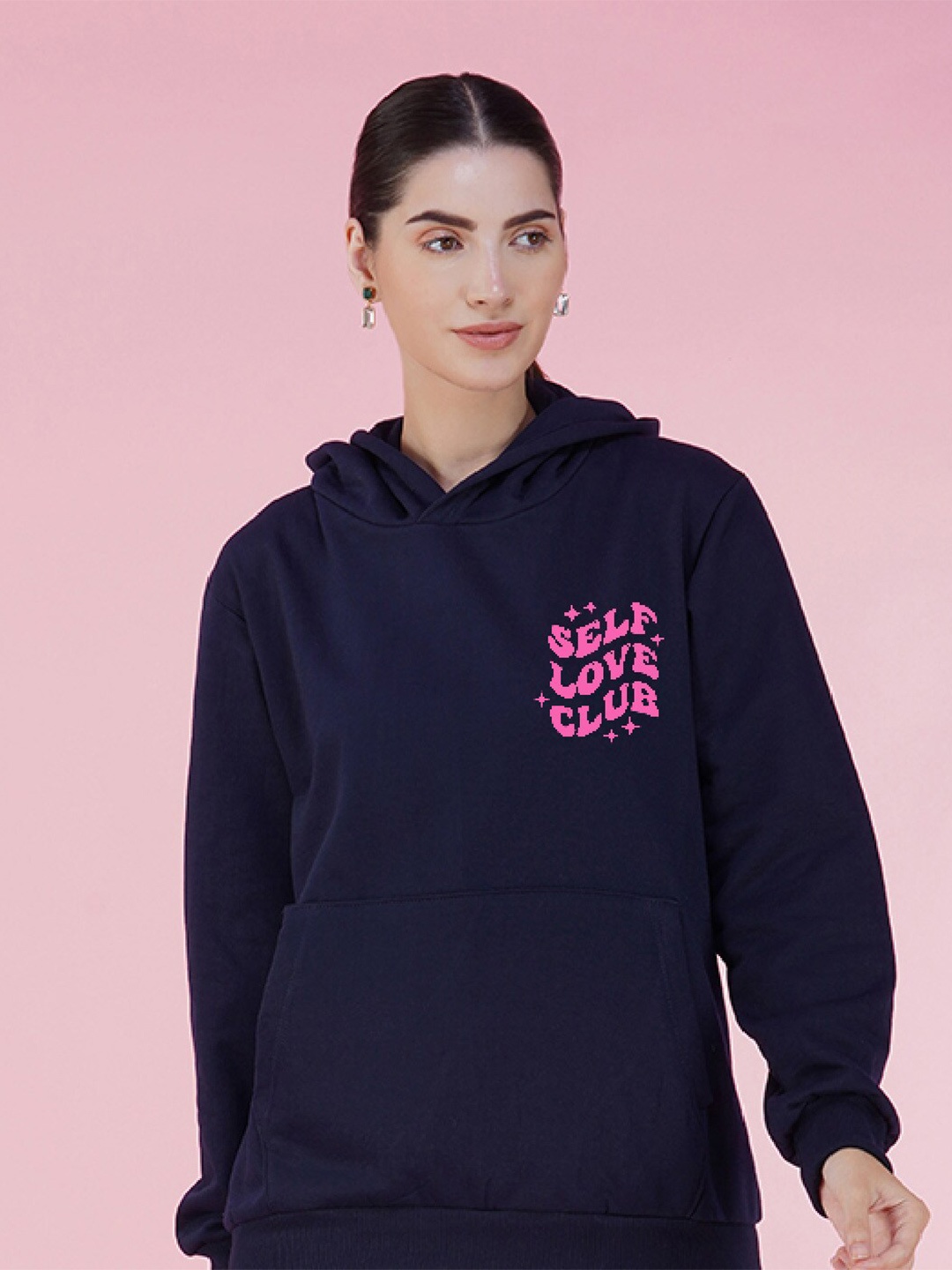 

NUSYL Typography Printed Hooded Fleece Oversized Pullover Sweatshirt, Navy blue