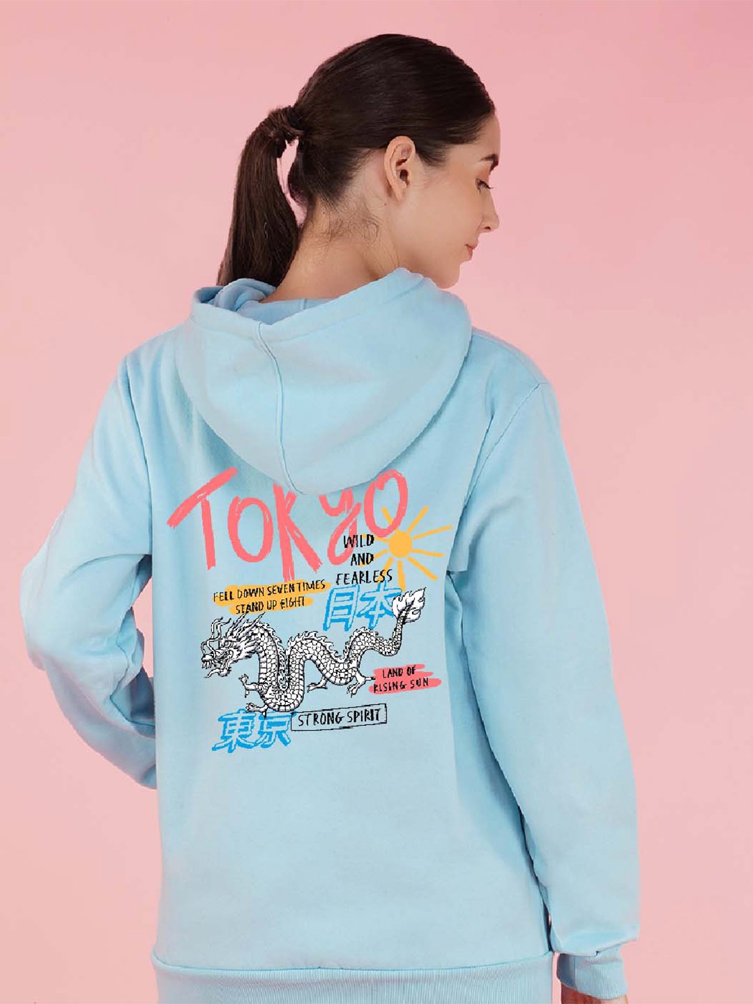 

NUSYL Printed Hooded Oversized Sweatshirt, Blue