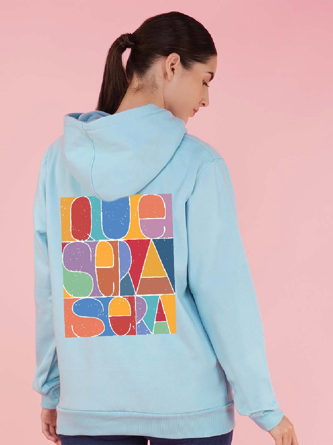 

NUSYL Typography Printed Hooded Longline Oversized Sweatshirt, Blue