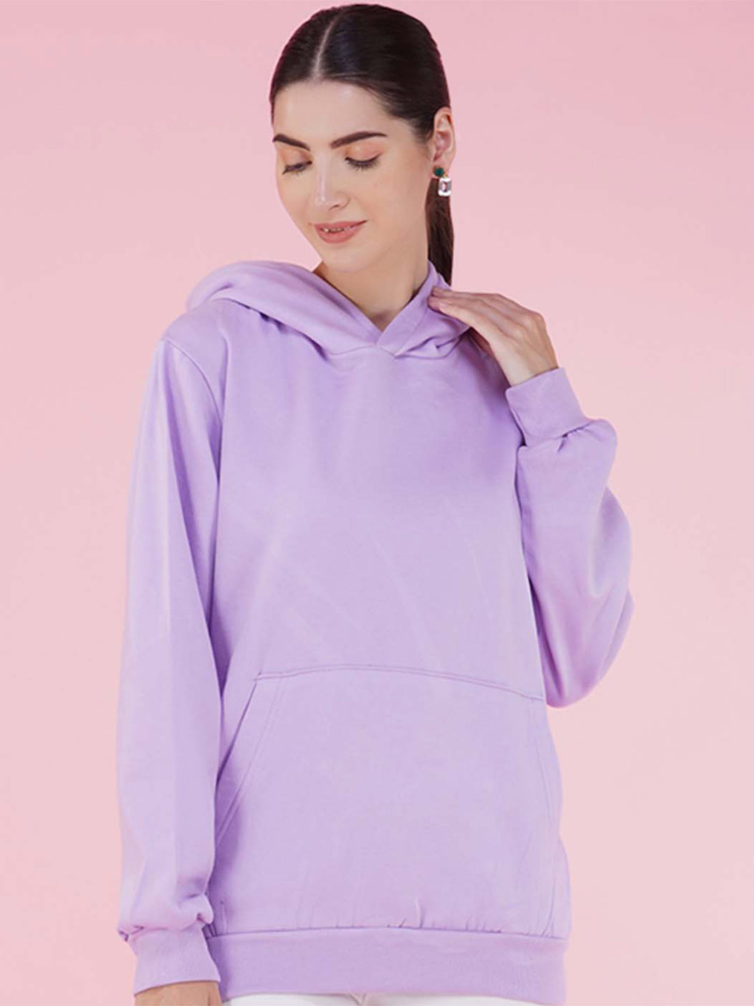 

NUSYL Oversized Fleece Hooded Sweatshirt, Violet