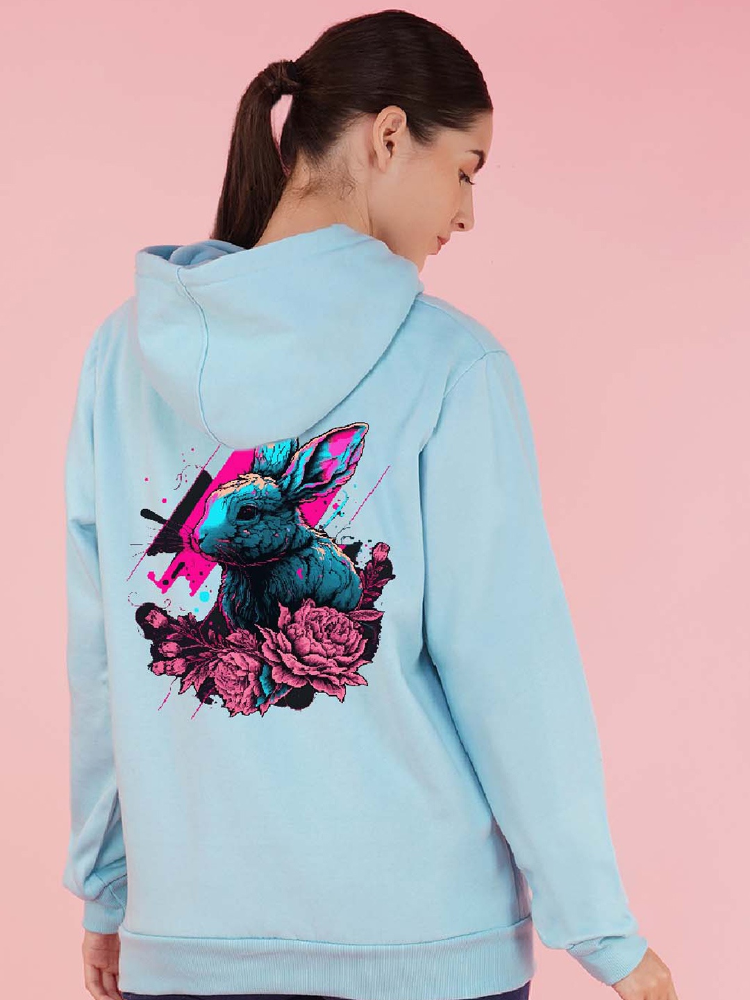 

NUSYL Graphic Printed Fleece Oversized Hooded Sweatshirt, Blue
