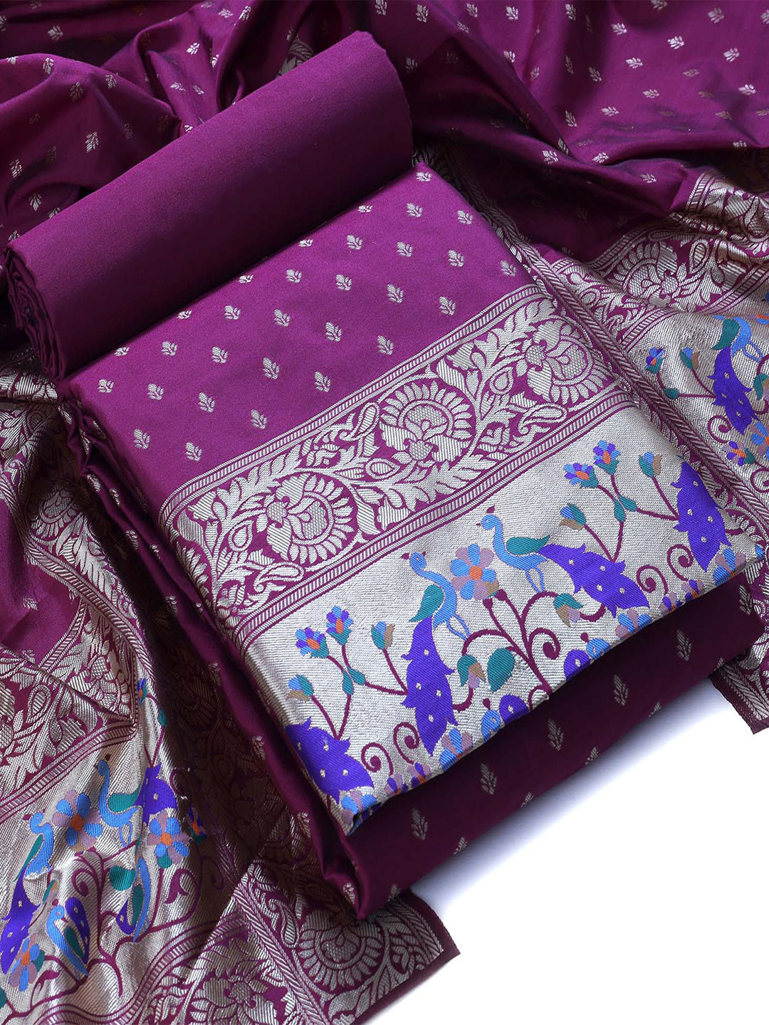

Sun Fashion And Lifestyle Ethnic Motifs Printed Pure Silk Unstitched Dress Material, Pink