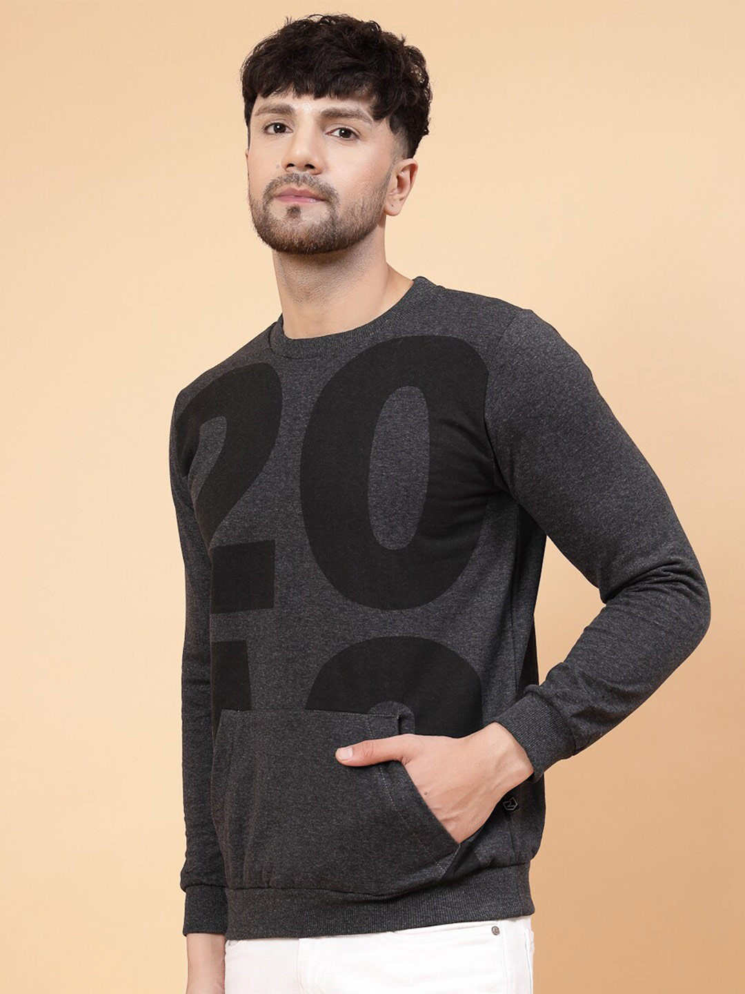 

Rigo Men Printed Fleece Pullover Casual Sweatshirt, Charcoal