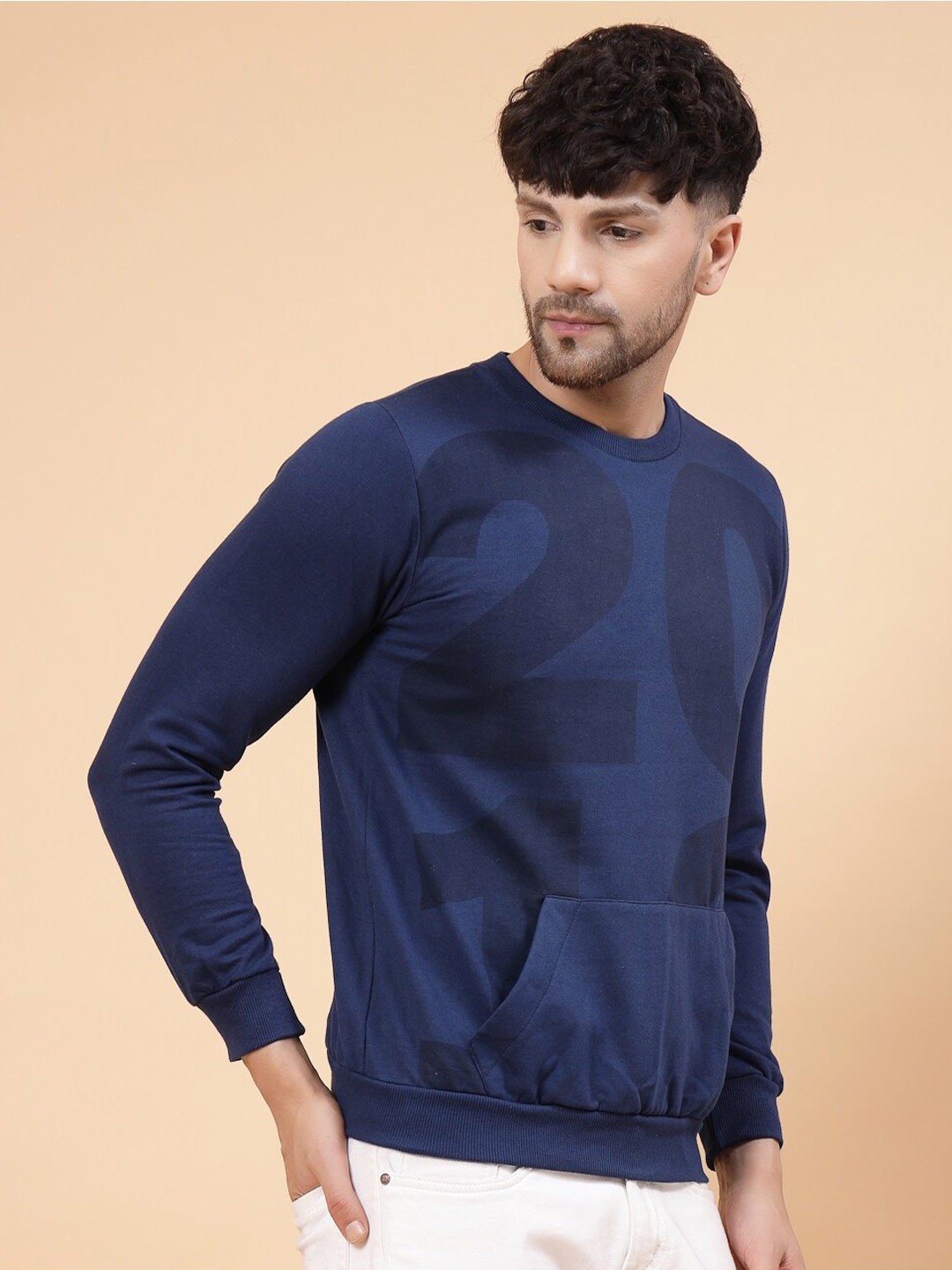 

Rigo Men Printed Fleece Casual Pullover Sweatshirt, Blue